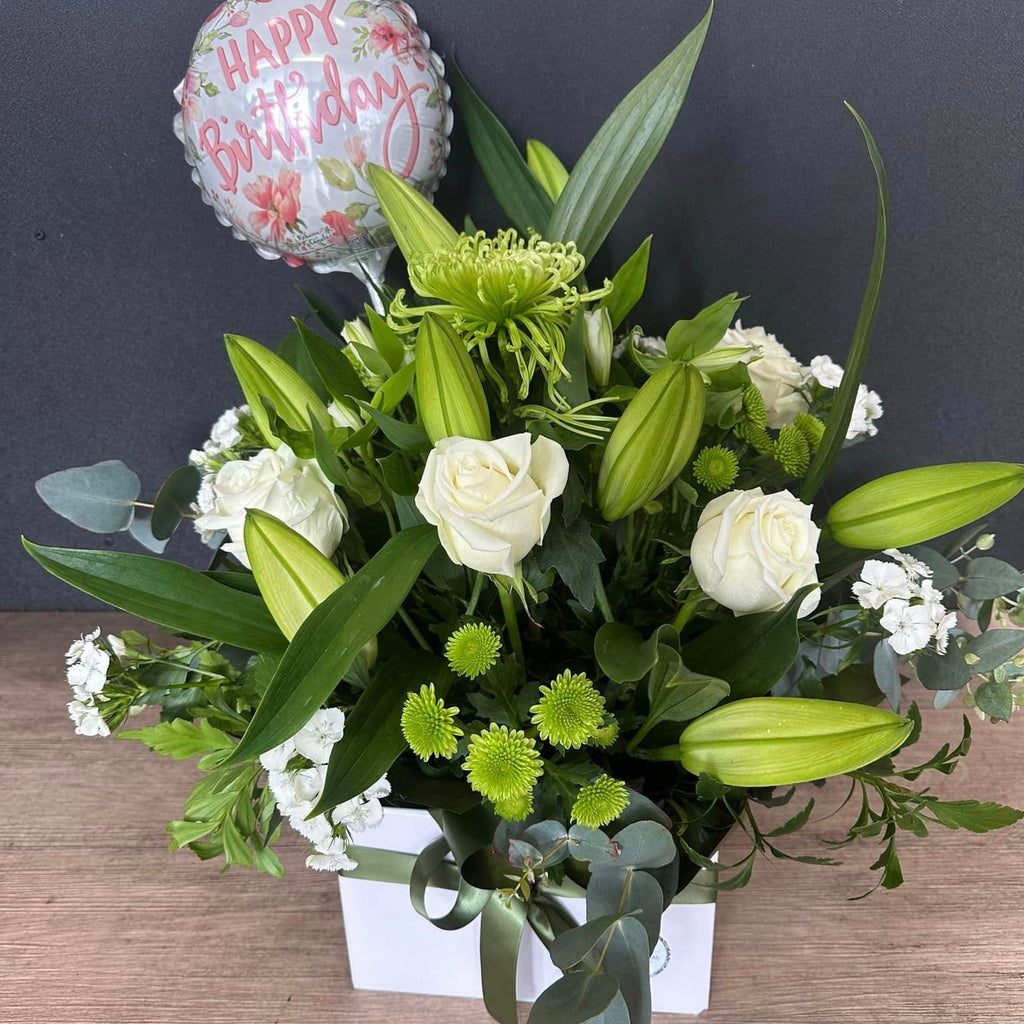 Premium Box arrangement of neutral toned flowers from My Florist Launceston