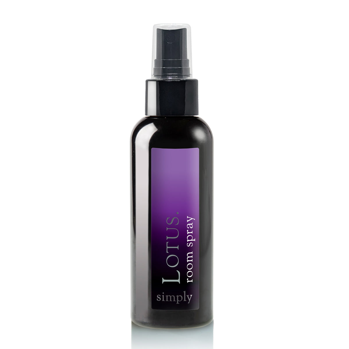Lotus room spray bottle with purple label on a white background