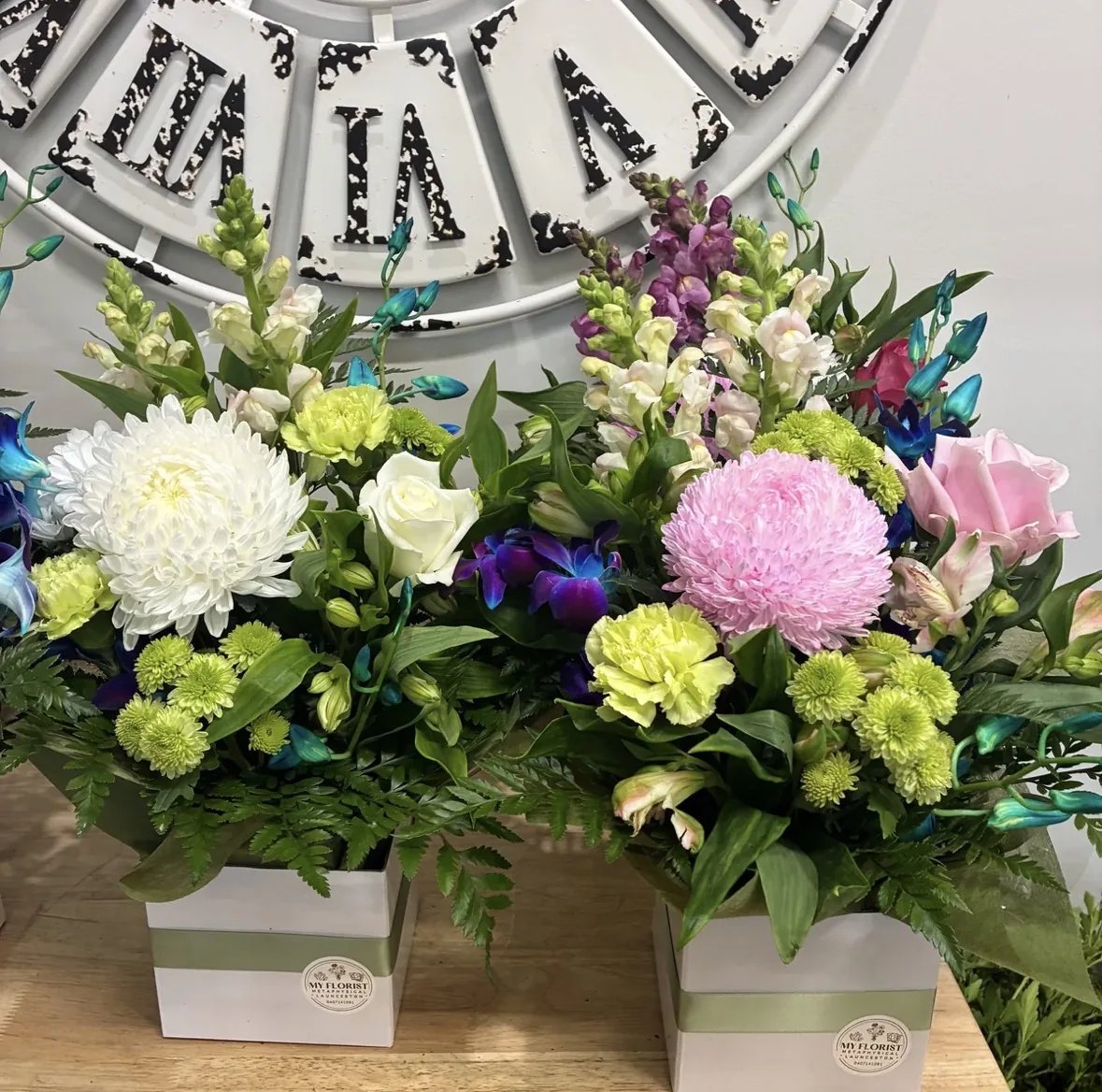 Colourful florist choice fresh flower box arrangement styled for hospital delivery by My Florist in Launceston