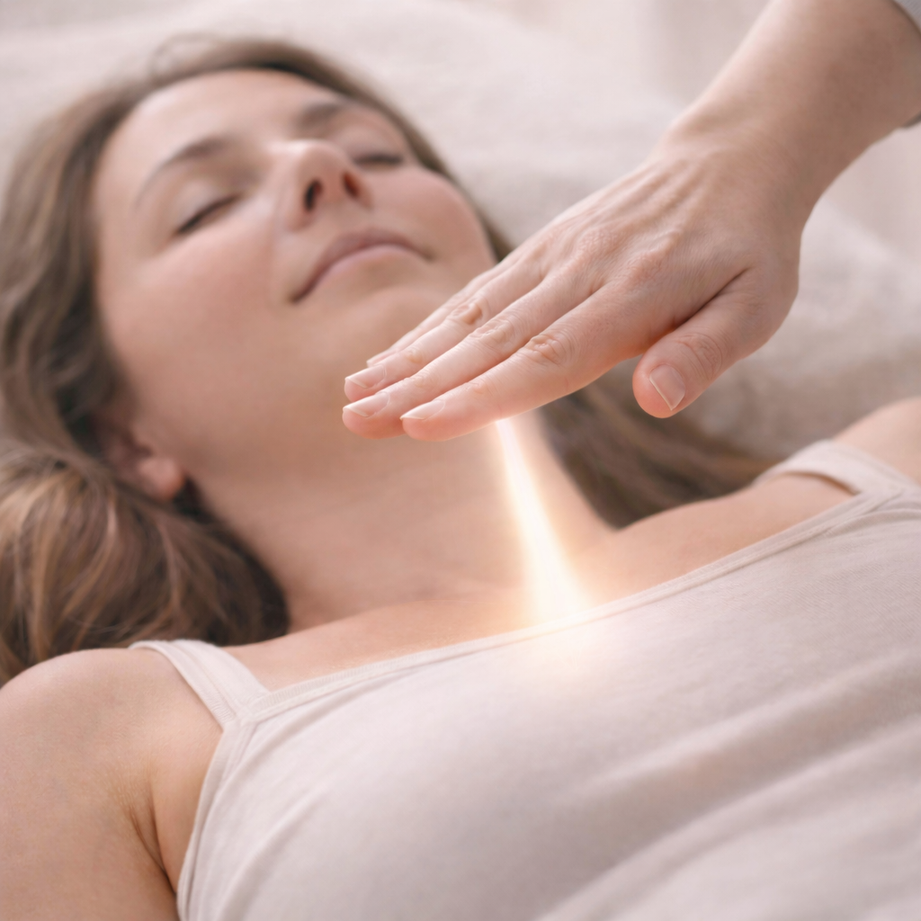 Woman receiving reiki with a focus on relaxation