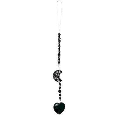 Black Agate Moon Heart Hanging