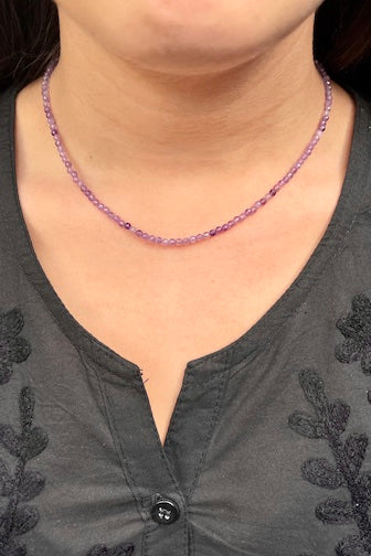 Amethyst Faceted Semi-Precious Stone Necklace – Calm, Intuition & Spiritual Protection (3mm)