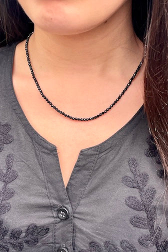 Black Spinel Faceted Semi-Precious Stone Necklace – Protection, Strength & Grounded Elegance (3mm)