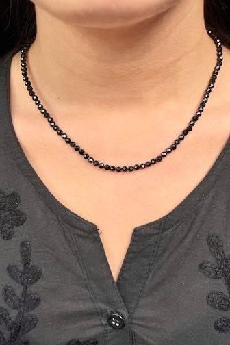 Black Spinel Faceted Semi-Precious Stone Necklace – Protection, Strength & Grounded Elegance (4mm)
