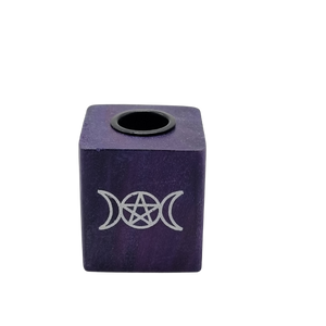 Triple Moon with Penta Chime/Spell Candle Holder Purple Wooden