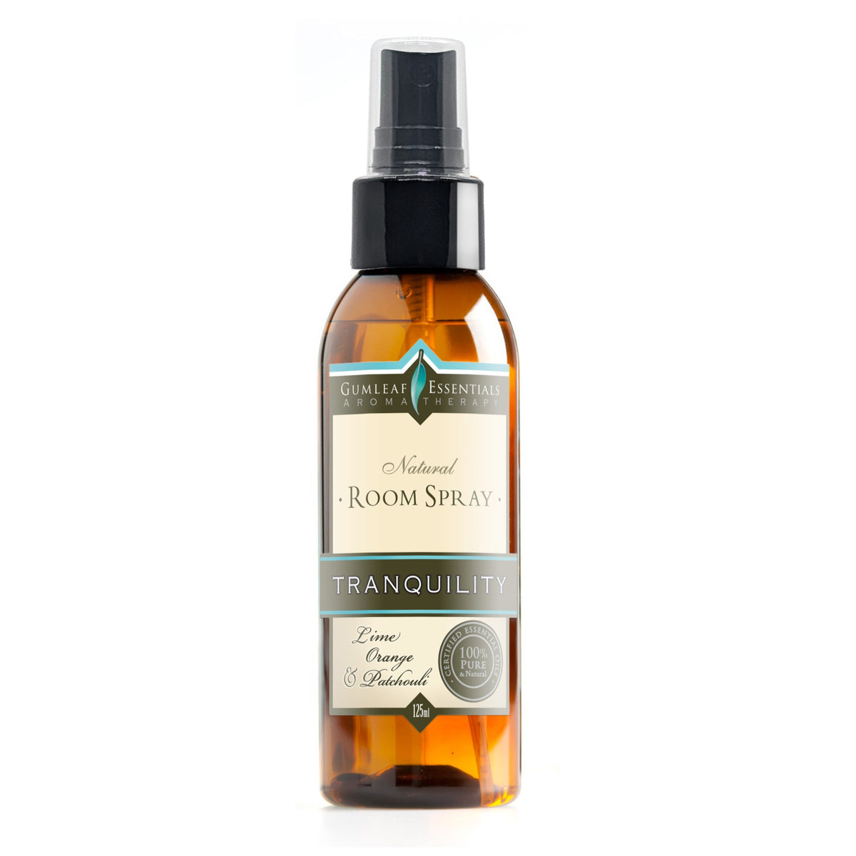 Bottle of Tranquility room spray with a white background. Tranquility is a refreshing blend to soothe tension, ease emotional stress and encourage a sense of peace and wellbeing. Launceston 