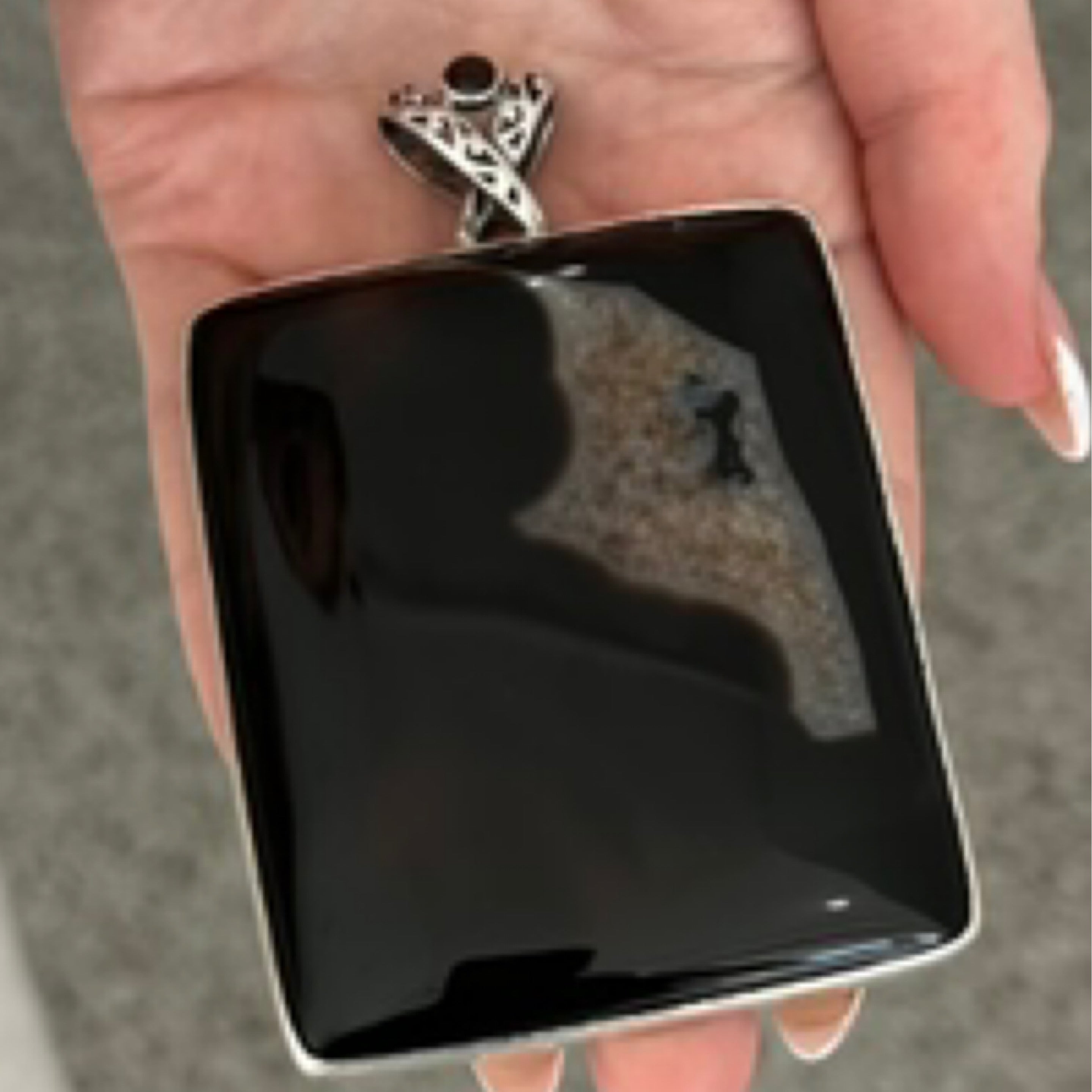 Black Onyx & Smoky Quartz Sterling Silver Pendant