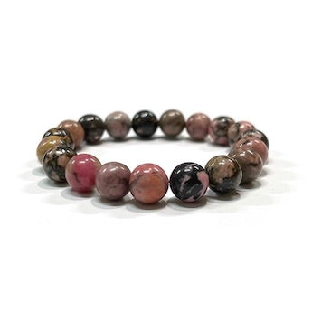 Black Lace Rhodonite 10mm Crystal Bead Bracelet