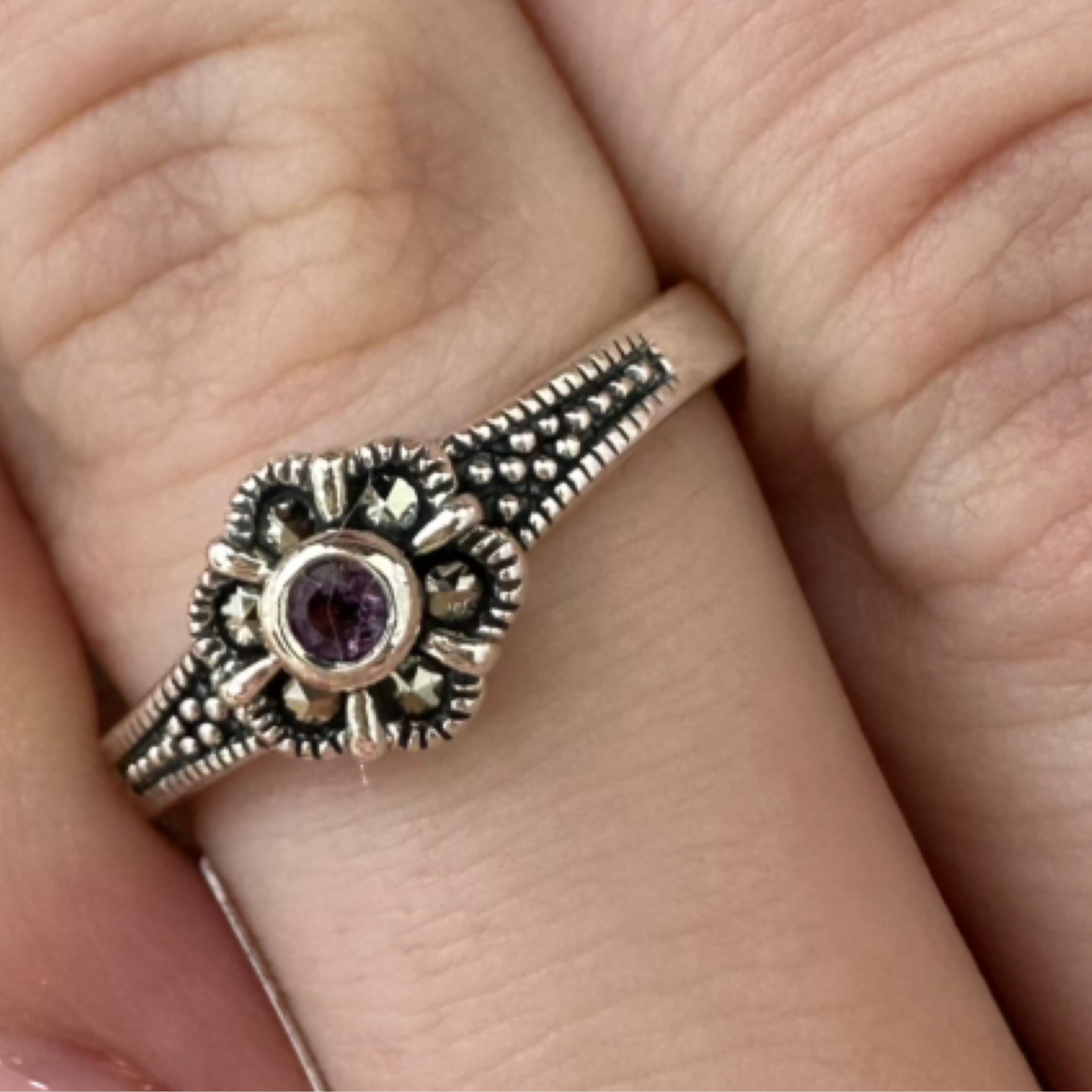 Amethyst Marcasite Ring Size 7