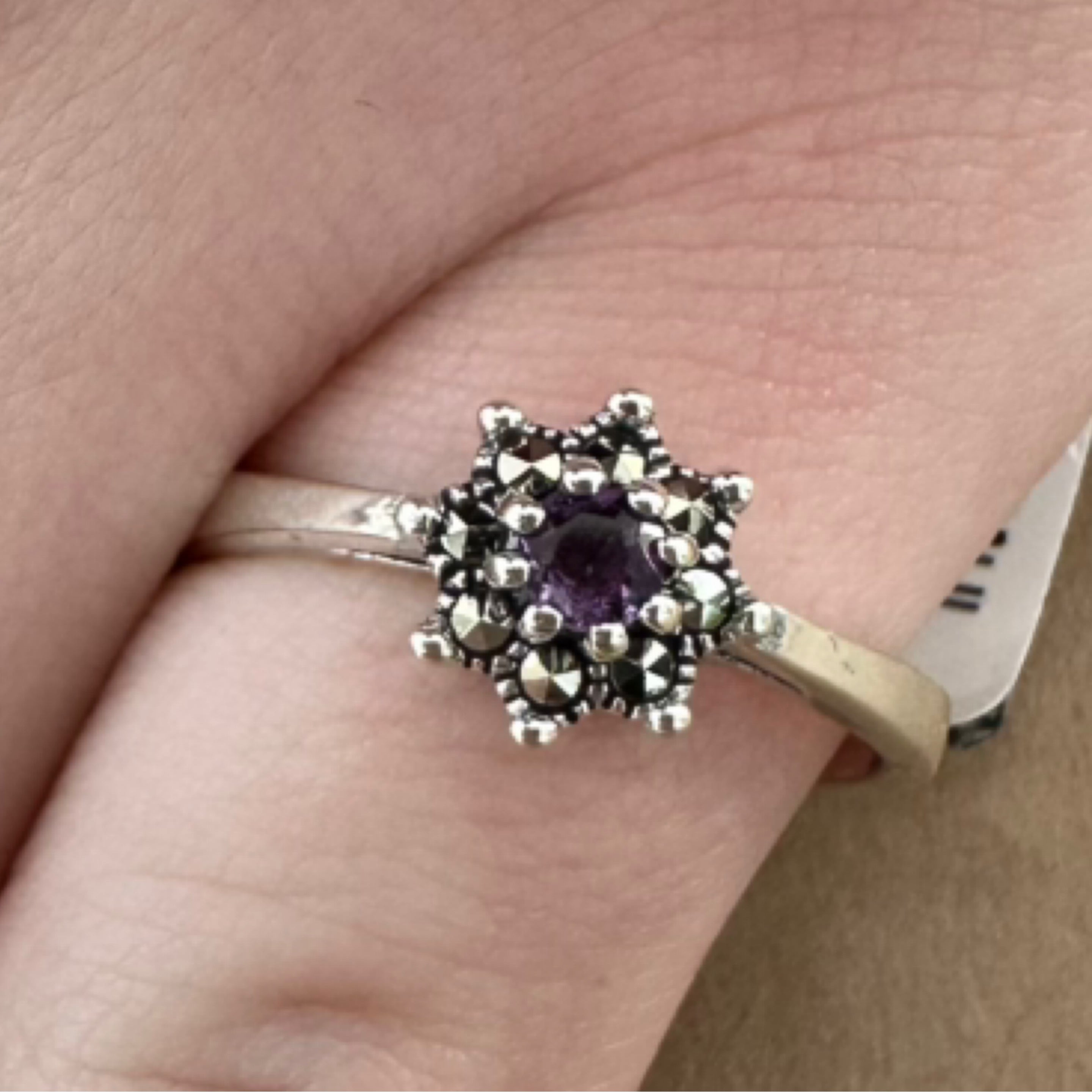 Amethyst Marcasite Ring Size 7