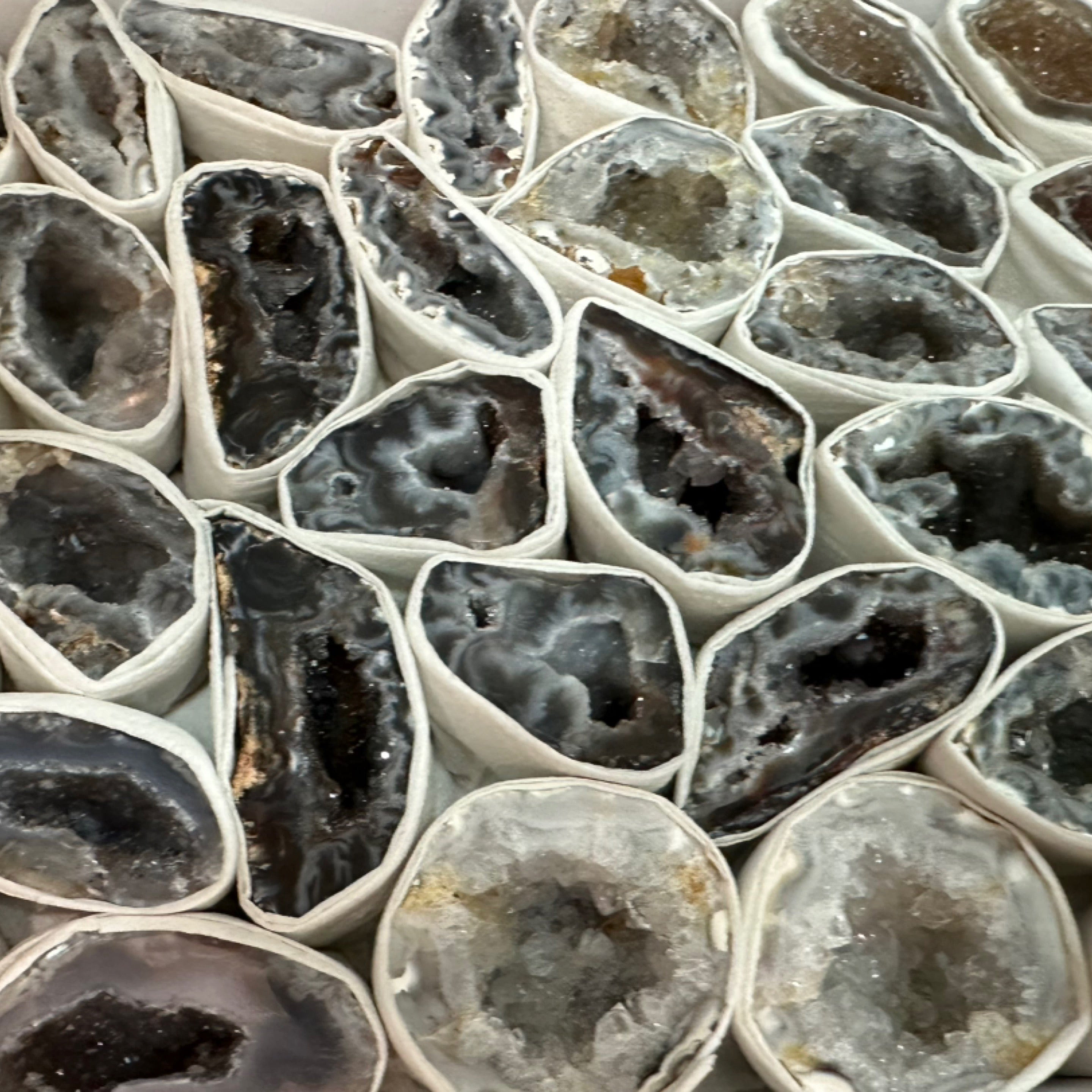 Agate Geode Small Matching Pairs with Quartz Crystals Inside - Small