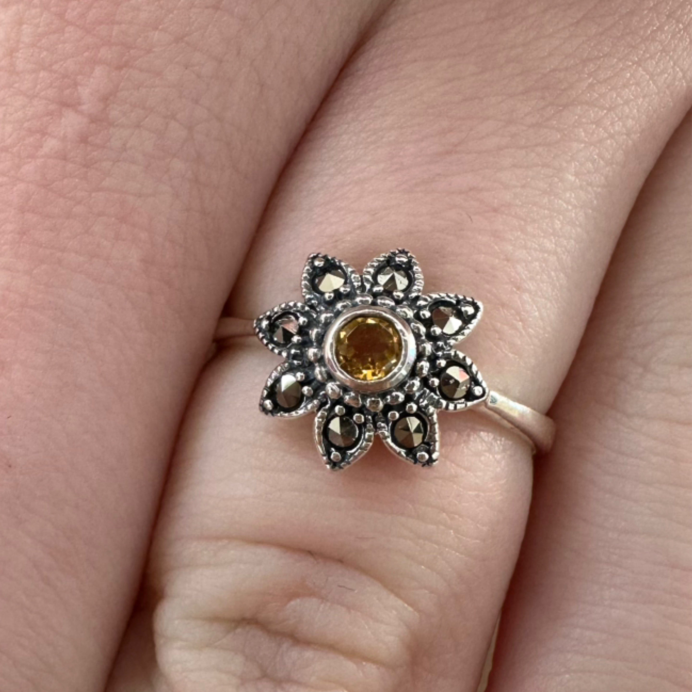 Citrine Marcasite Ring Size 7