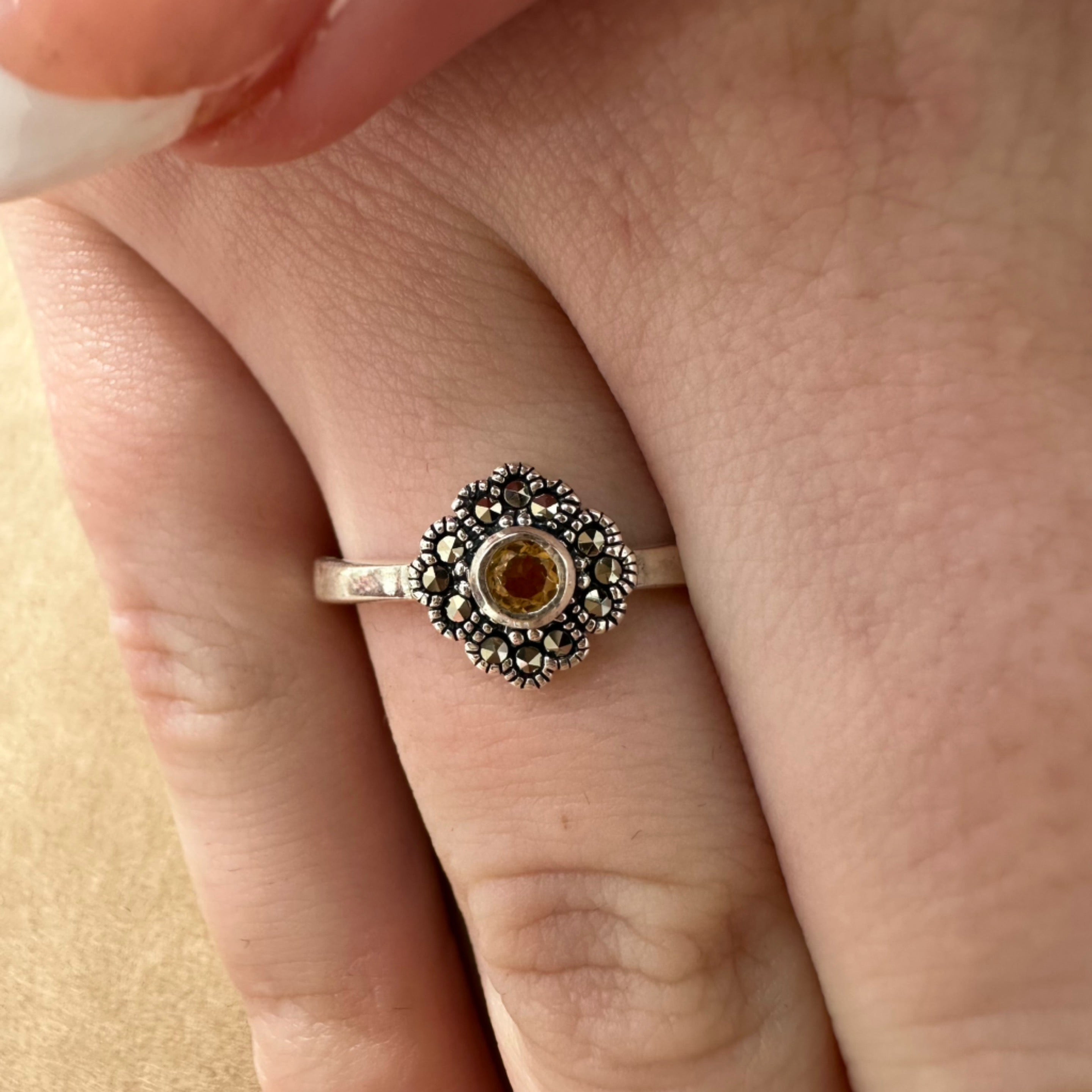 Citrine Marcasite Ring Size 9