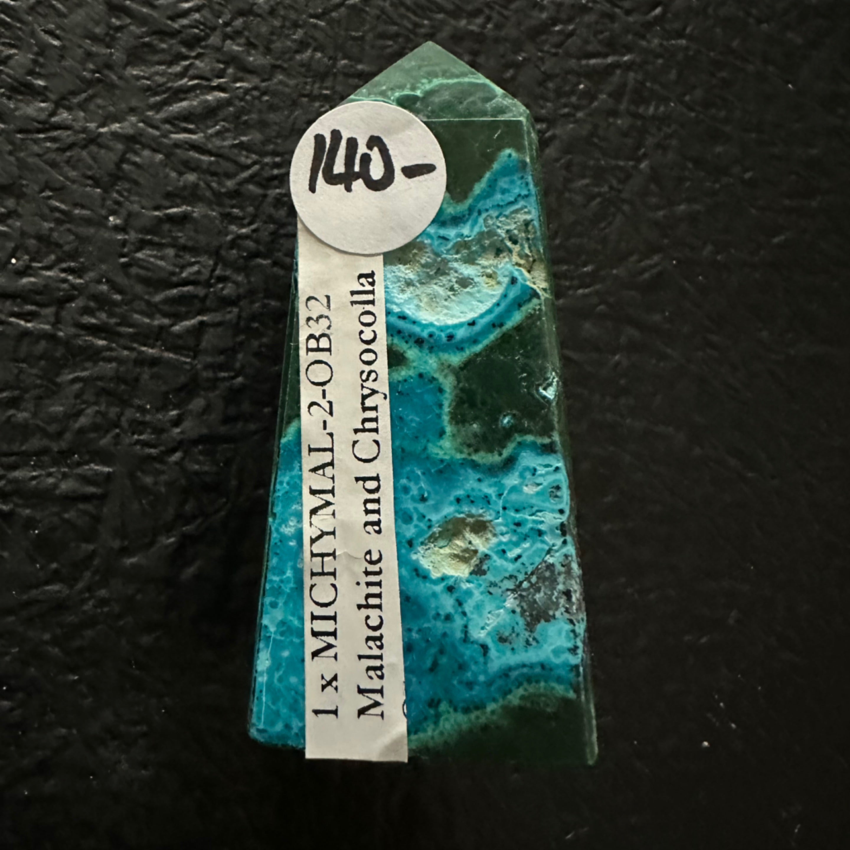 Malachite & Chrysocolla Obelisk with 1 Natural Side