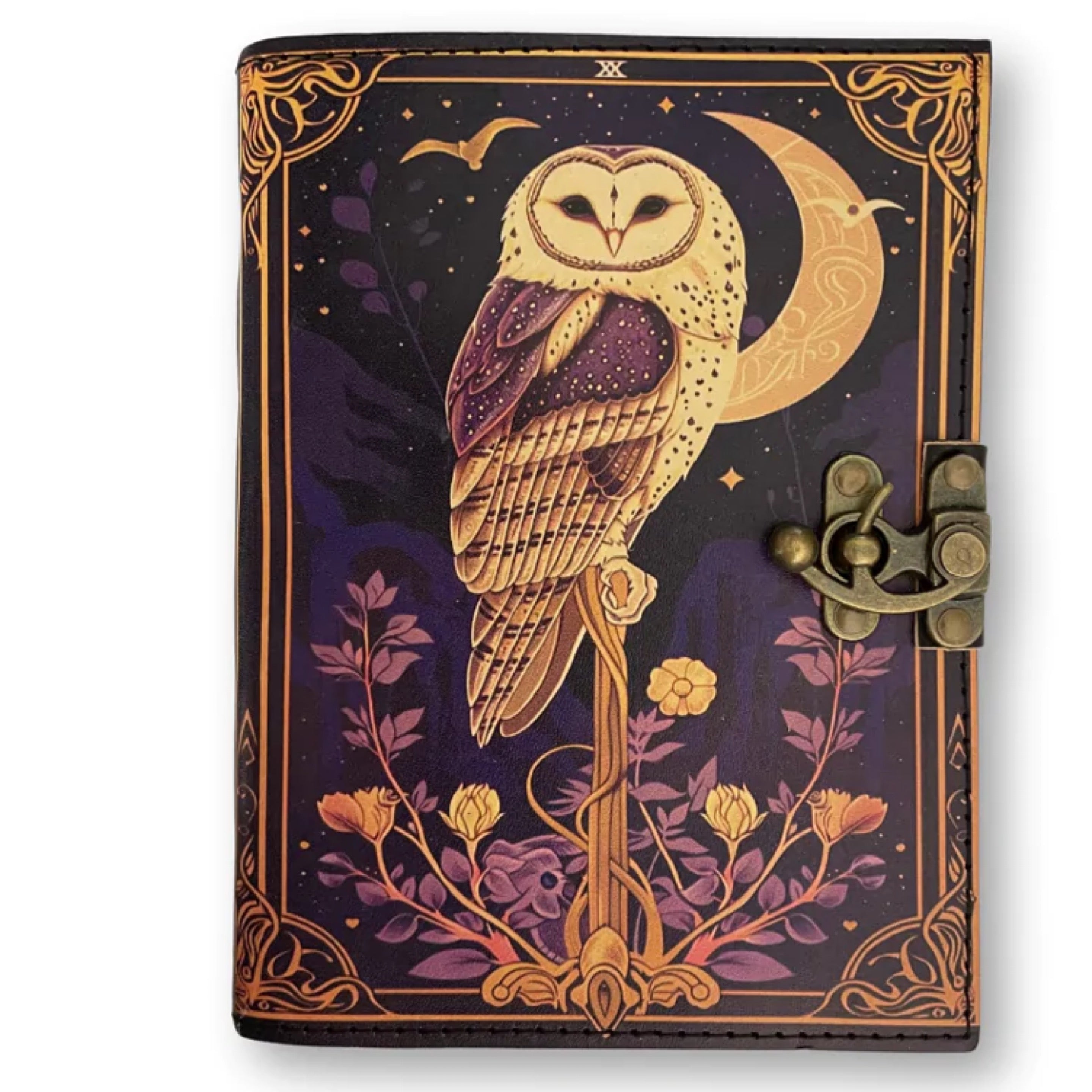 Barn Owl - Printed Leather Journal with Clasps