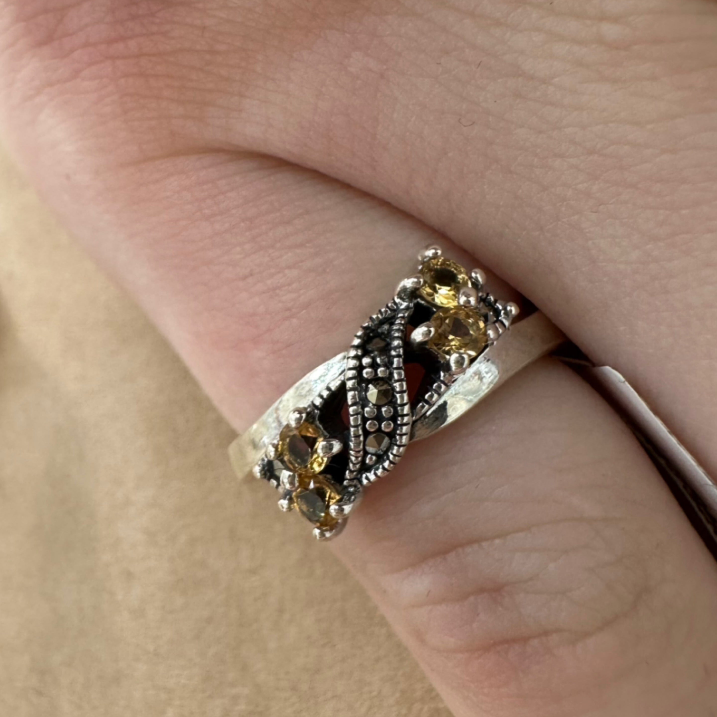 Citrine Marcasite Ring Size 7