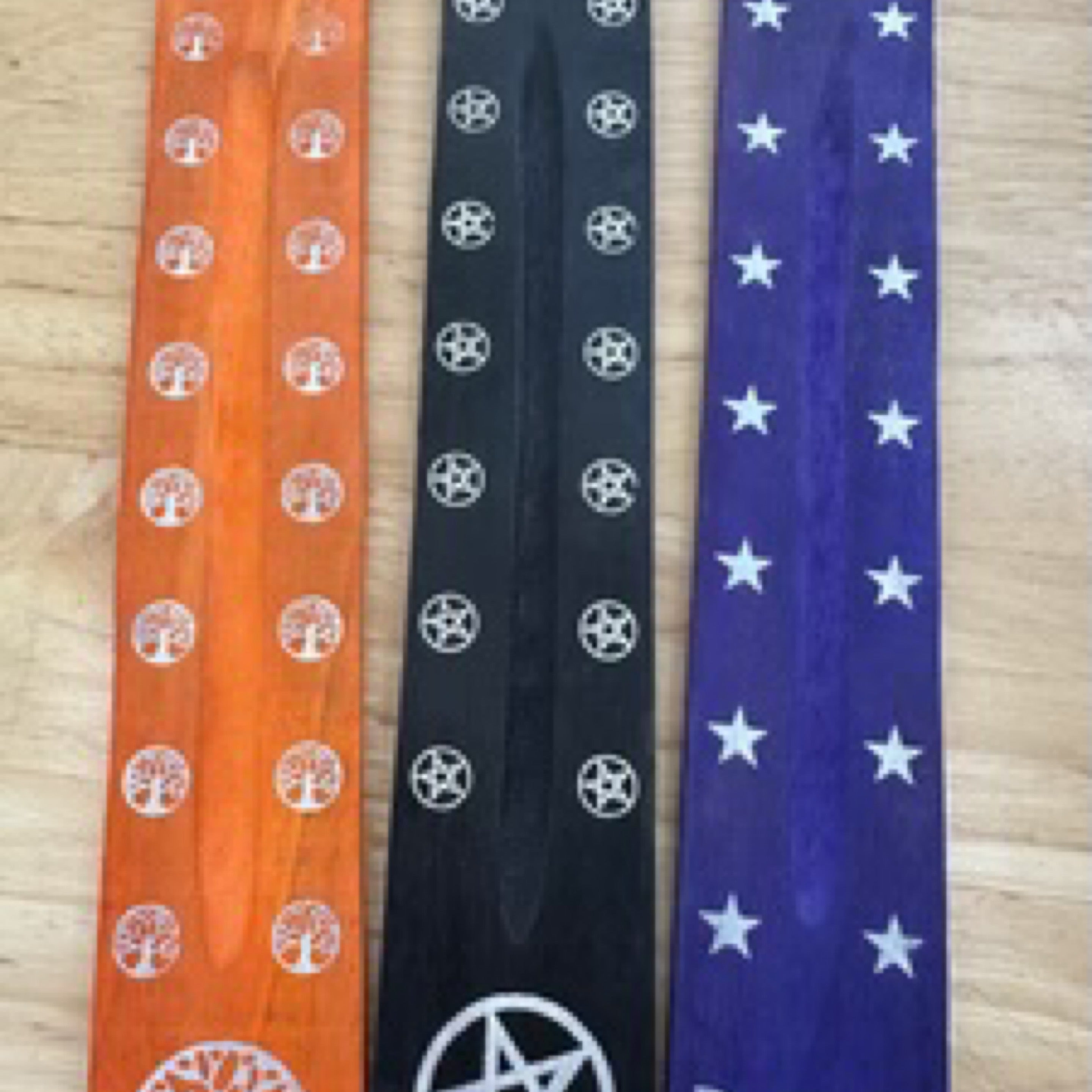 Incense Holder Wooden Ash Catcher - Tree of Life, Pentagram or Stars & Moon