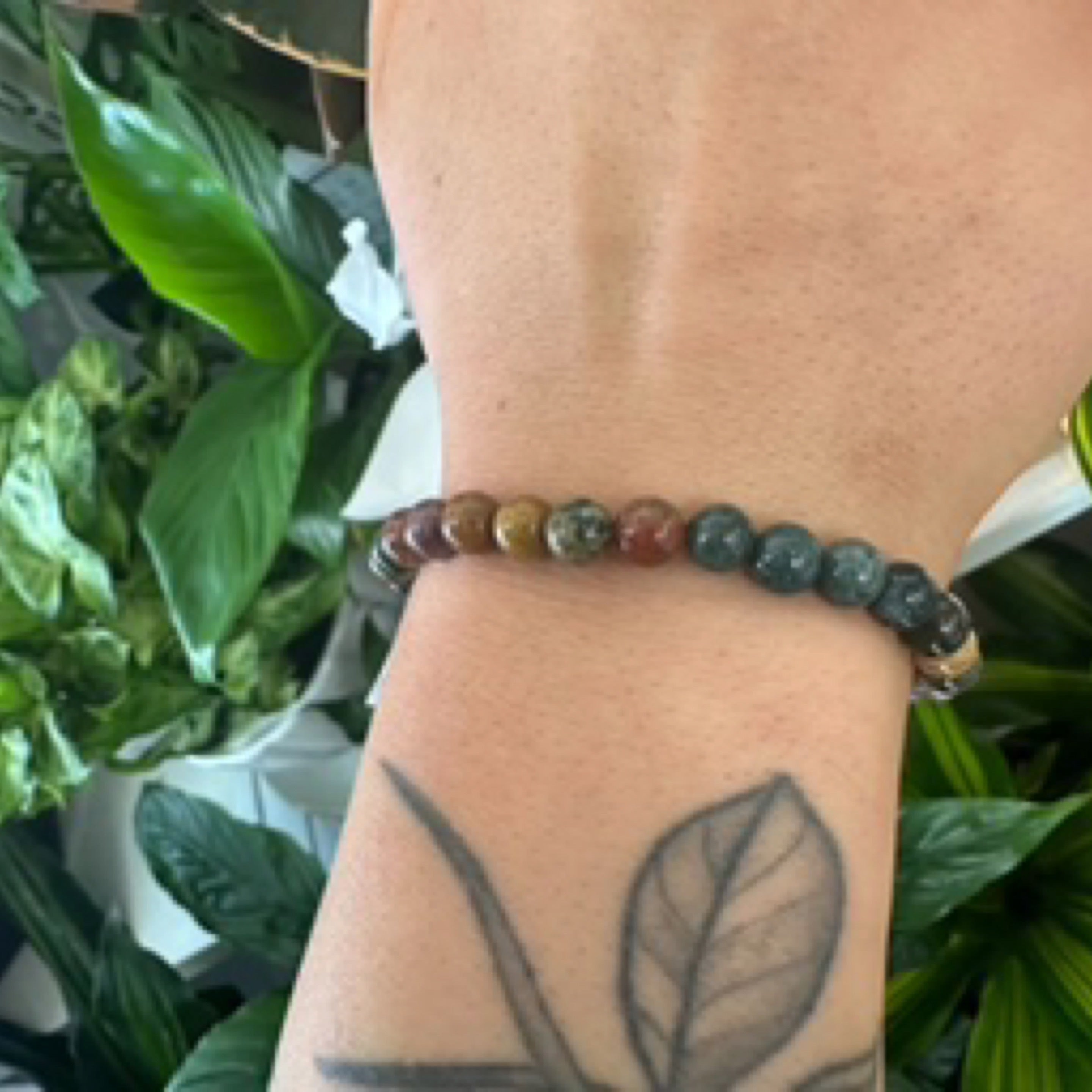 Indian Agate Bead Bracelet 6mm