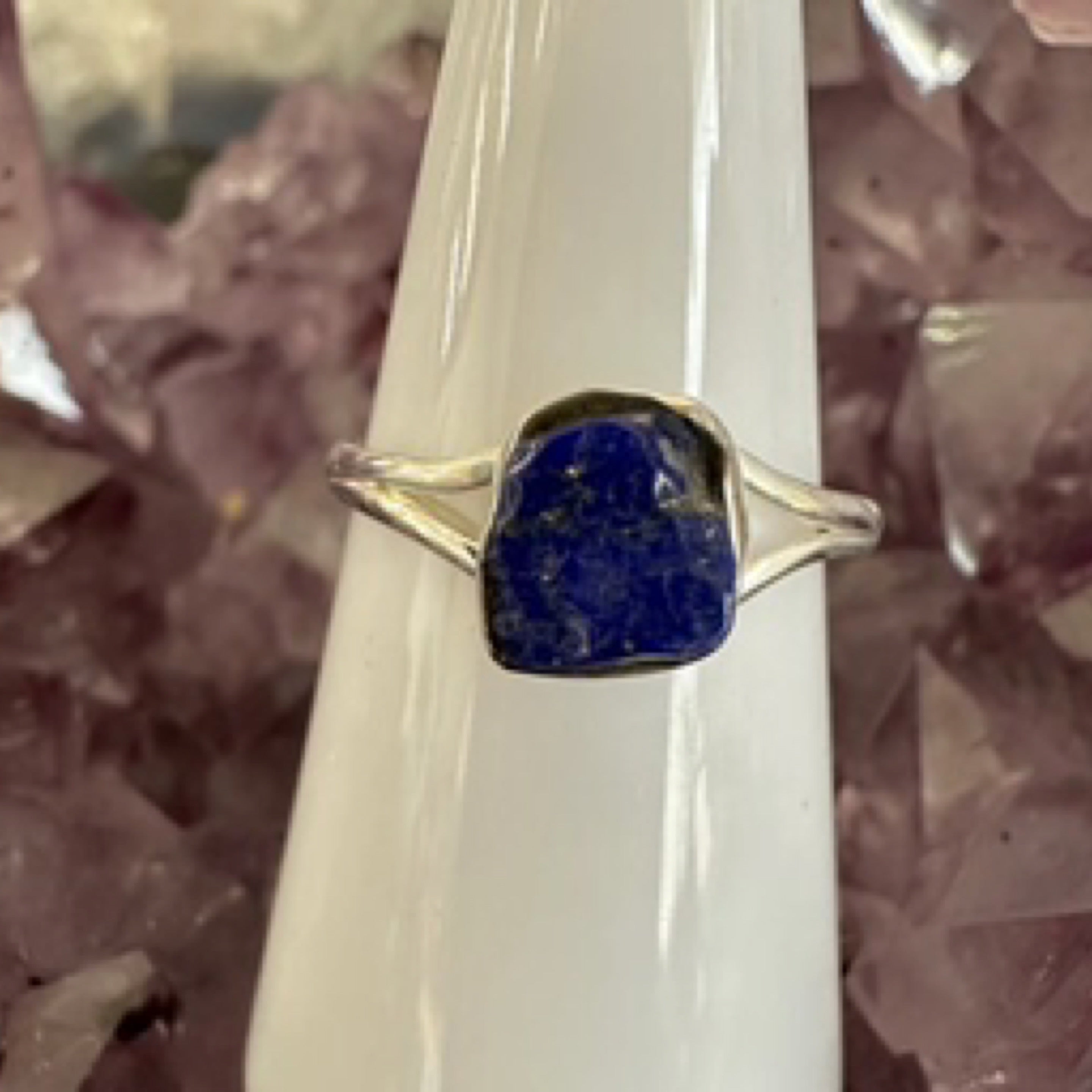 Lapis Lazuli Rough Sterling Silver Ring - Size 8 - Quality Gemstone Jewellery