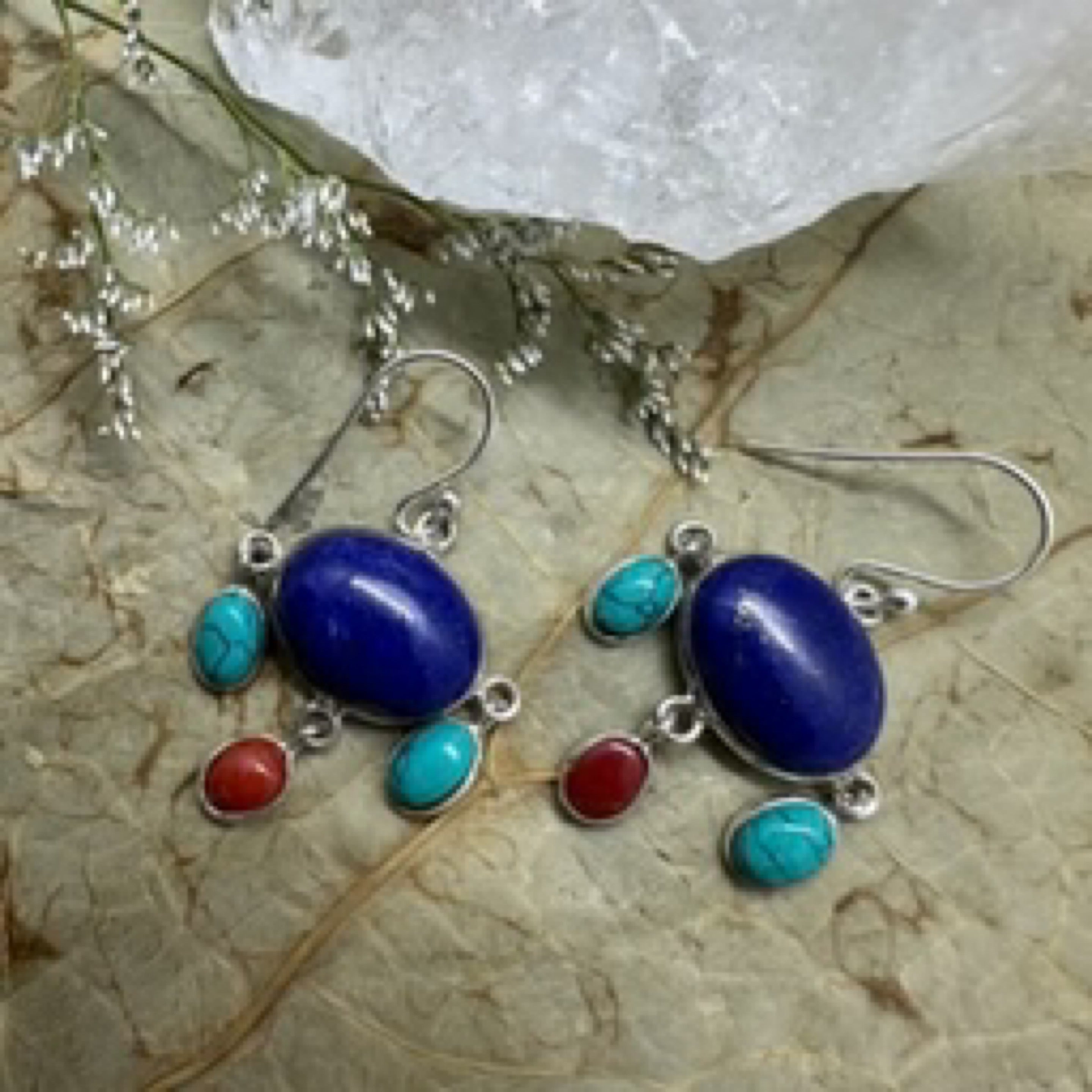 Lapis Lazuli with Red Jasper & Blue Howlite 925 Sterling Silver Earrings - Quality Gemstone Jewellery