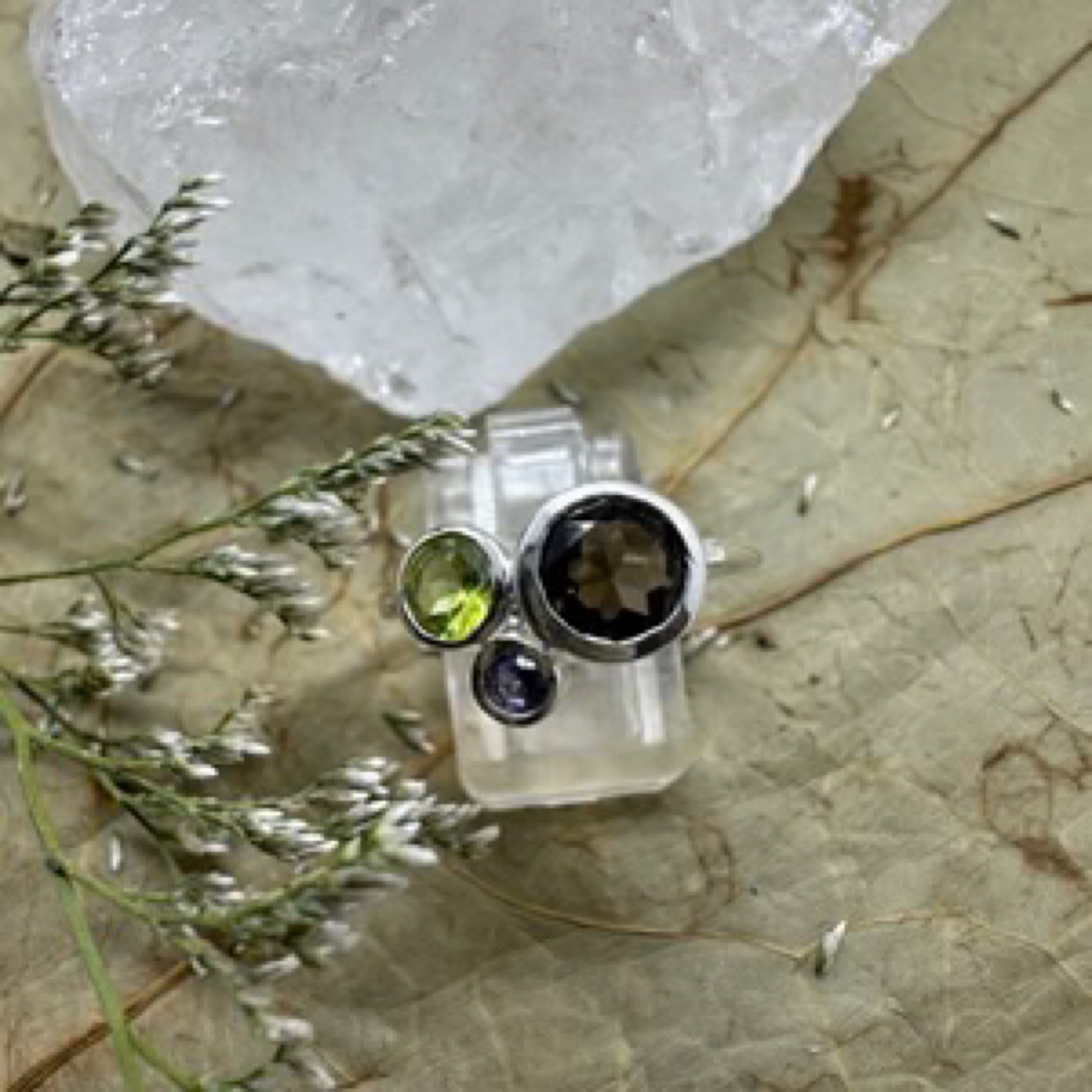 Multi Gemstone Rounds Smoky Quartz, Peridot & Amethyst 925 Sterling Silver Ring - Size 9 - Quality Gemstone Jewellery
