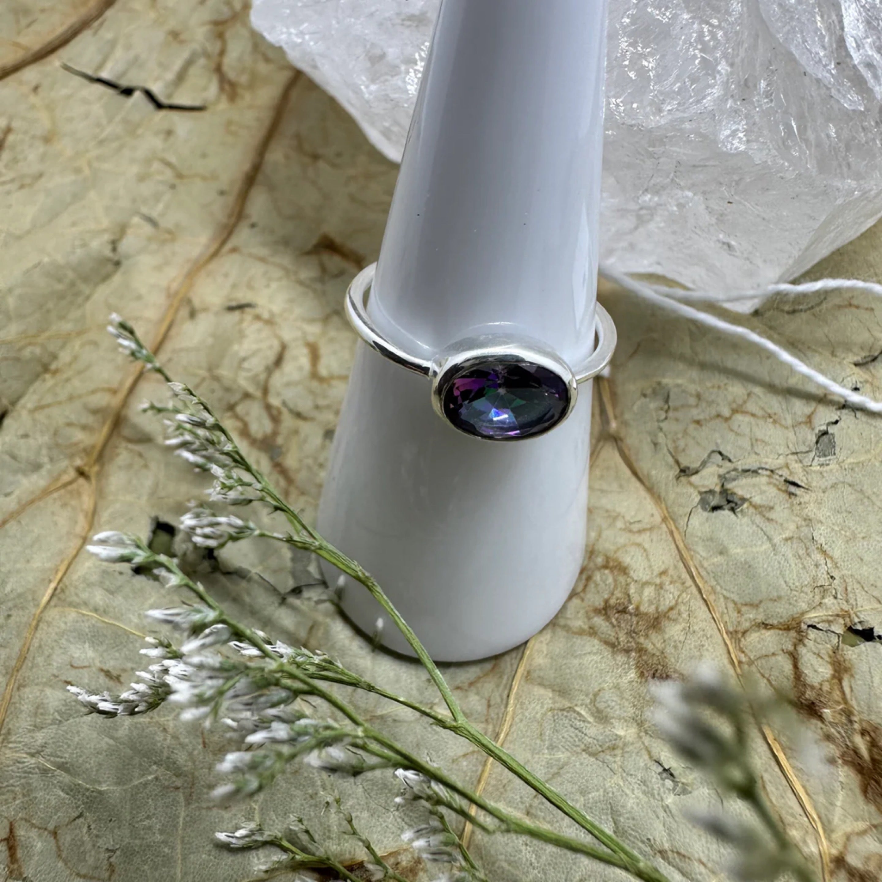 Mystic Topaz Small Oval 925 Sterling Silver Ring - Size 7 - Quality Gemstone Jewellery