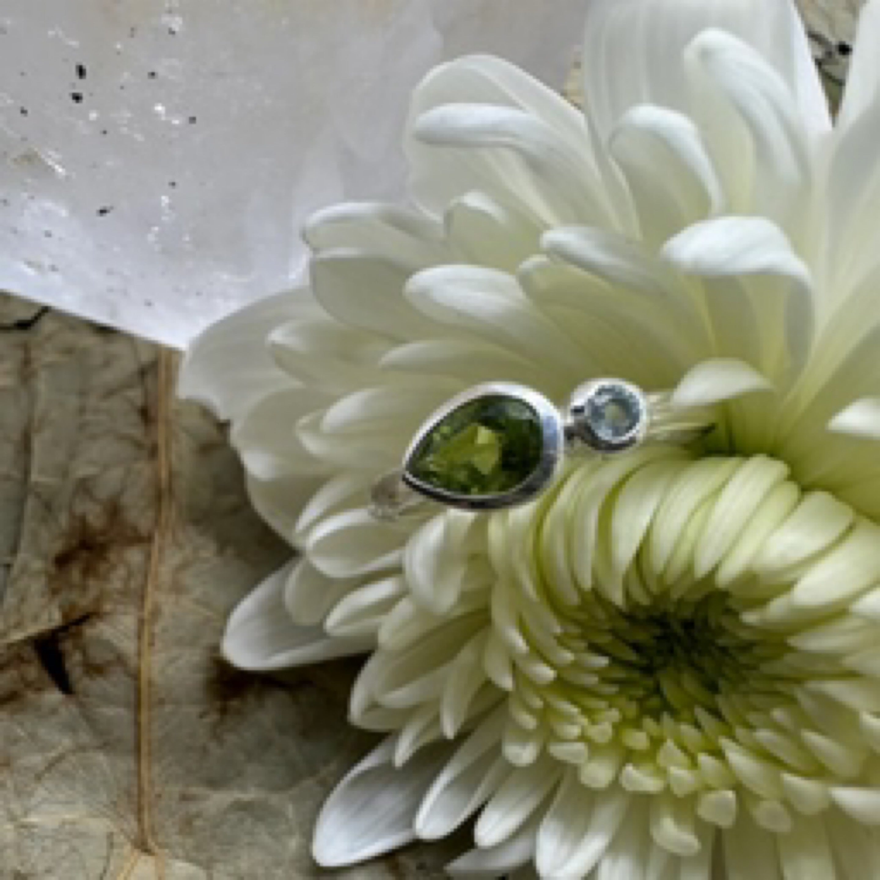Peridot & Herkimer Raindrop Duo Gemstone 925 Sterling Silver Ring - Size 8 - Quality Gemstone Jewellery