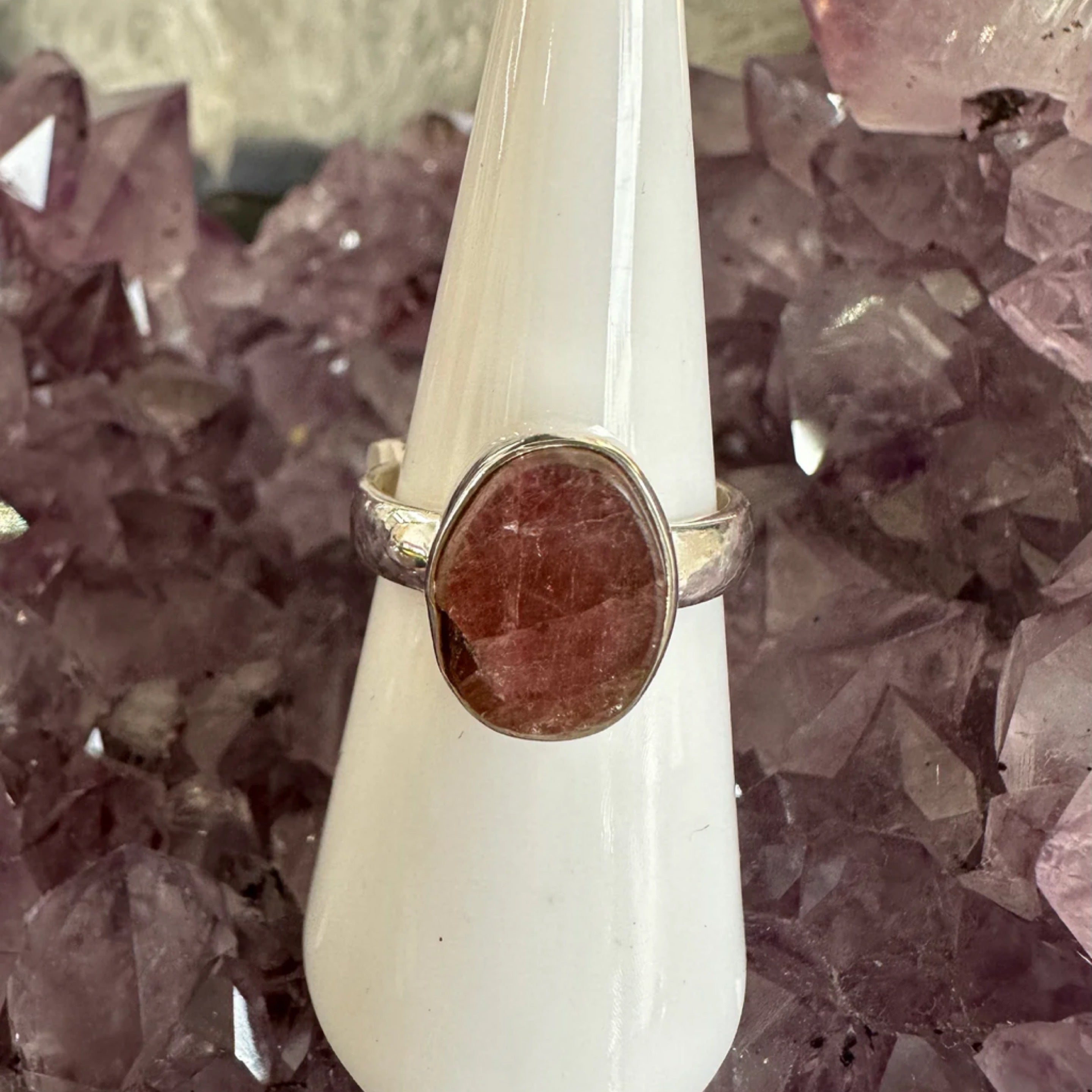 Pink Tourmaline Sterling Silver Ring - Size 7