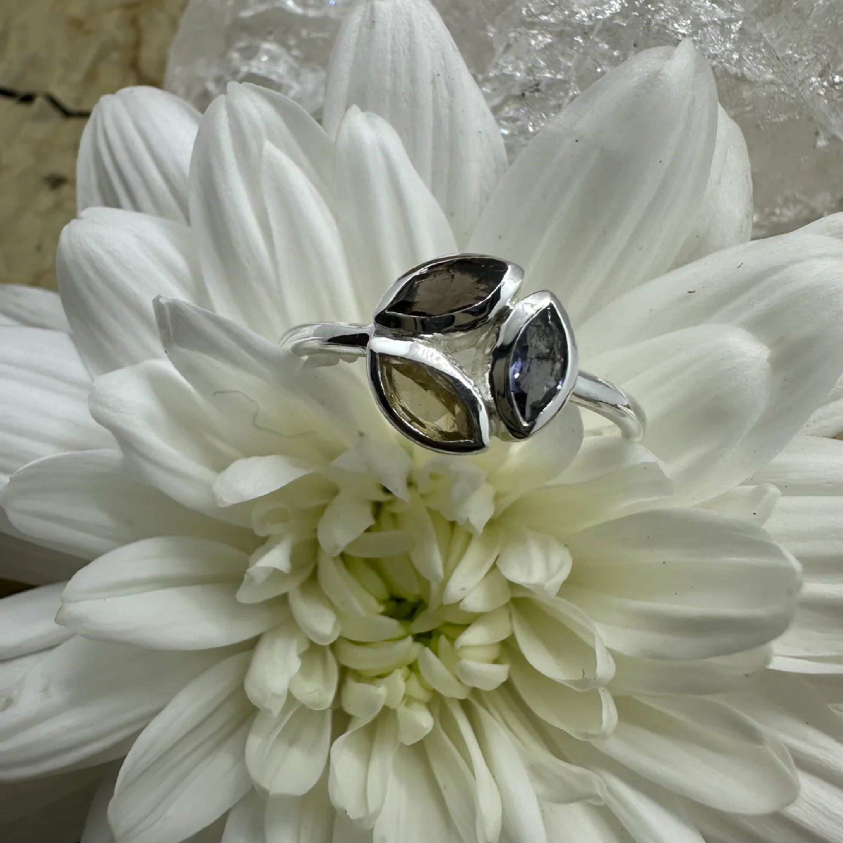 Trio Gemstone Amethyst, Smoky Quartz & Citrine 925 Sterling Silver Ring - Size 9 - Quality Gemstone Jewellery