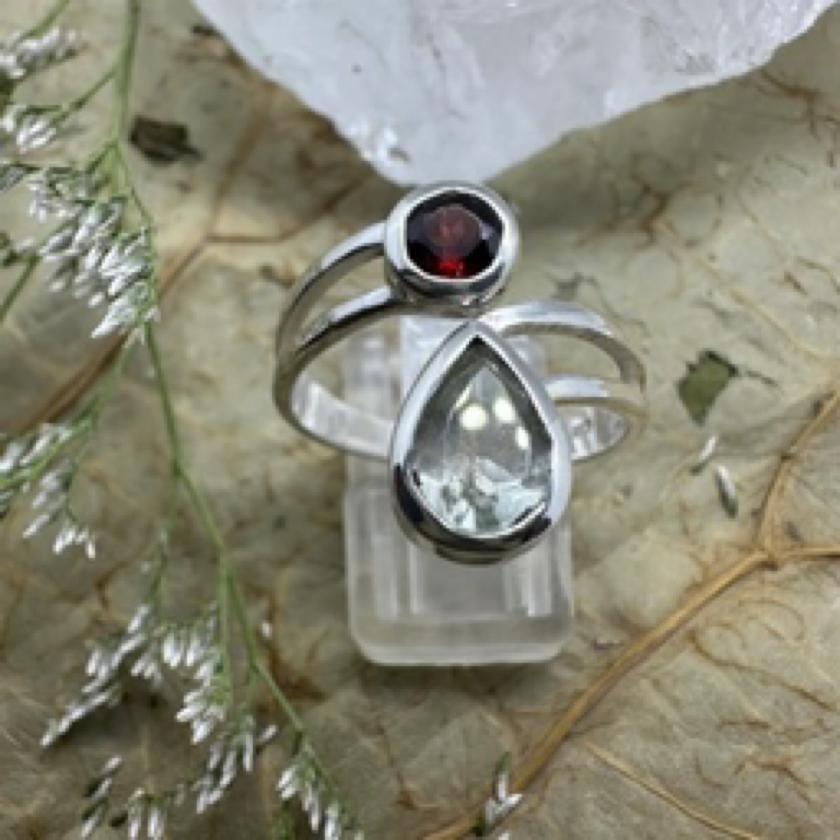 Two Gemstone Adjustable 925 Sterling Silver Ring - Quality Gemstone Jewellery