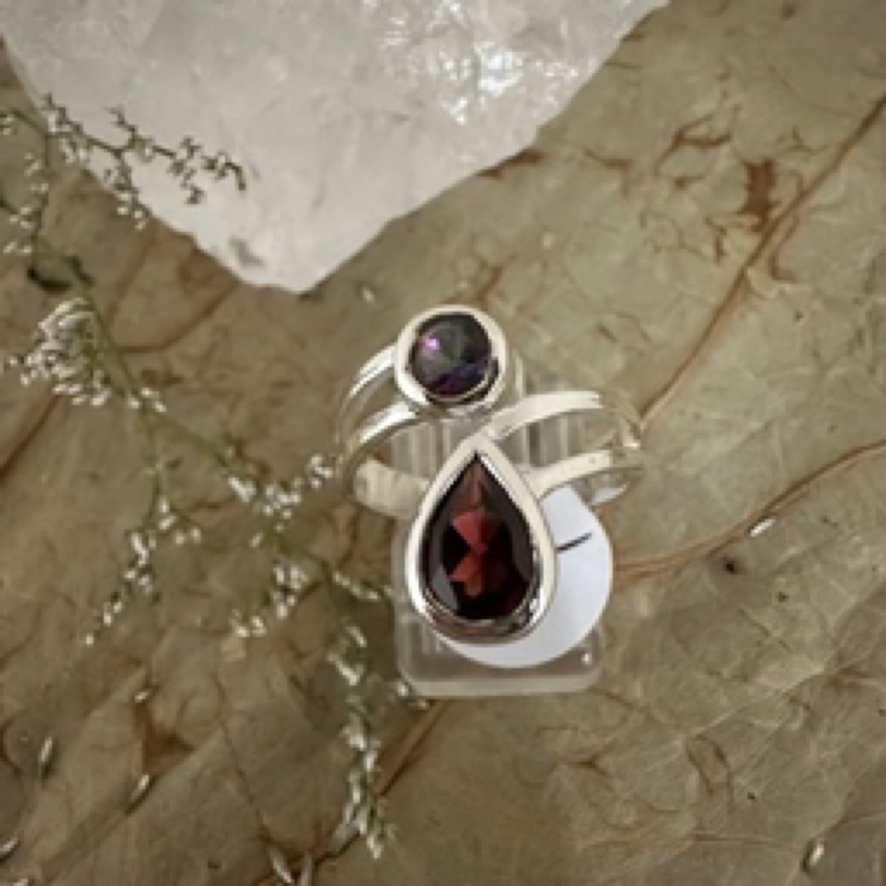Two Gemstone Adjustable 925 Sterling Silver Ring - Quality Gemstone Jewellery