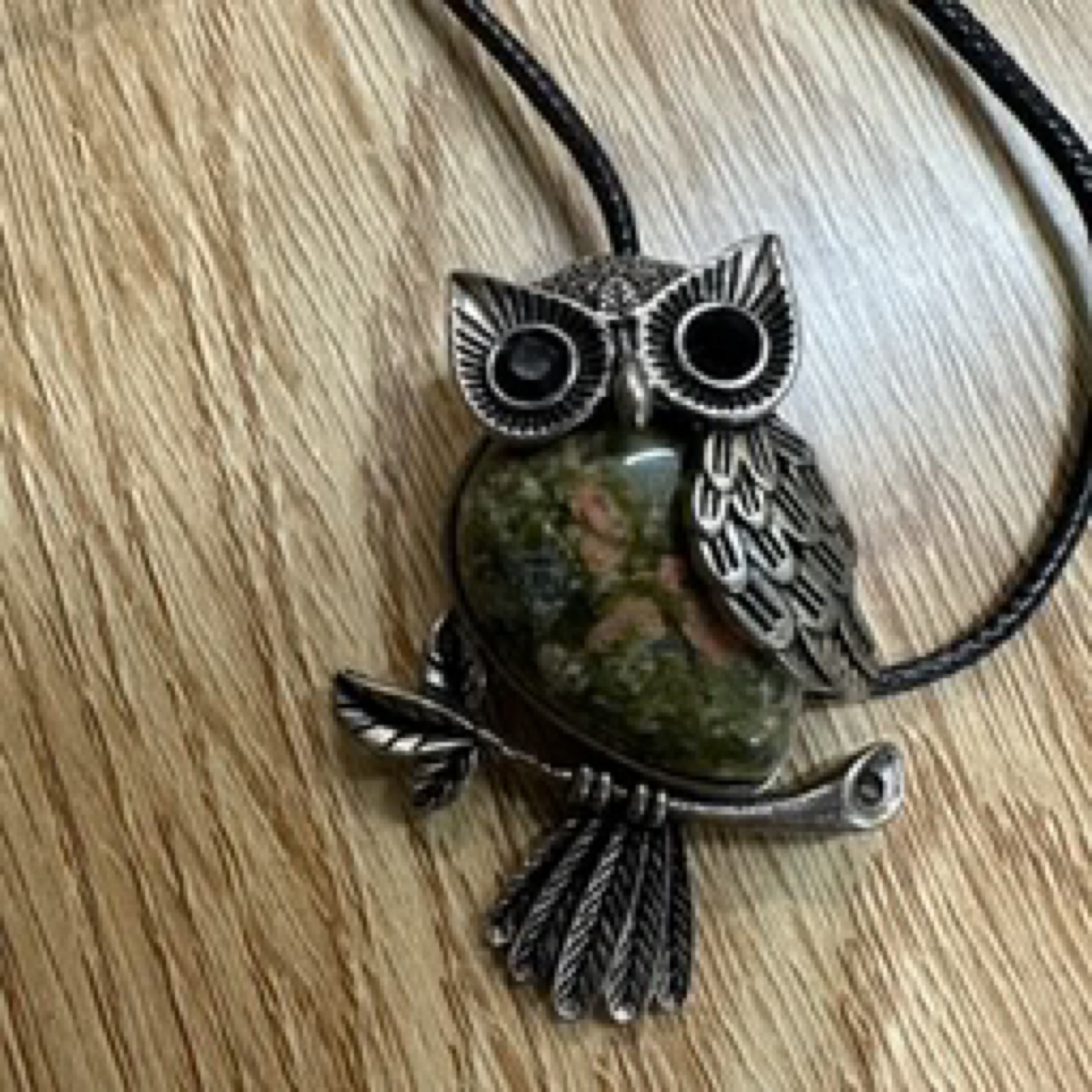 Unakite Antique Look Owl Pendant