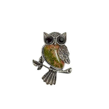 Unakite Antique Look Owl Pendant