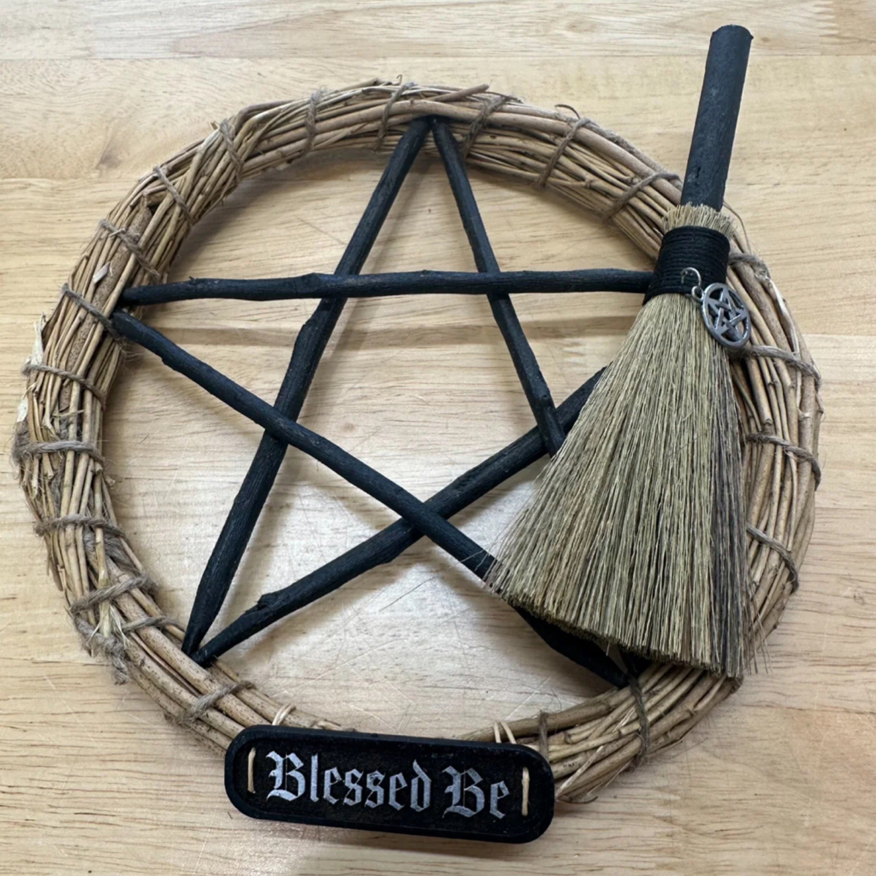 Pentagram & Mini Broom Wicker Wreath