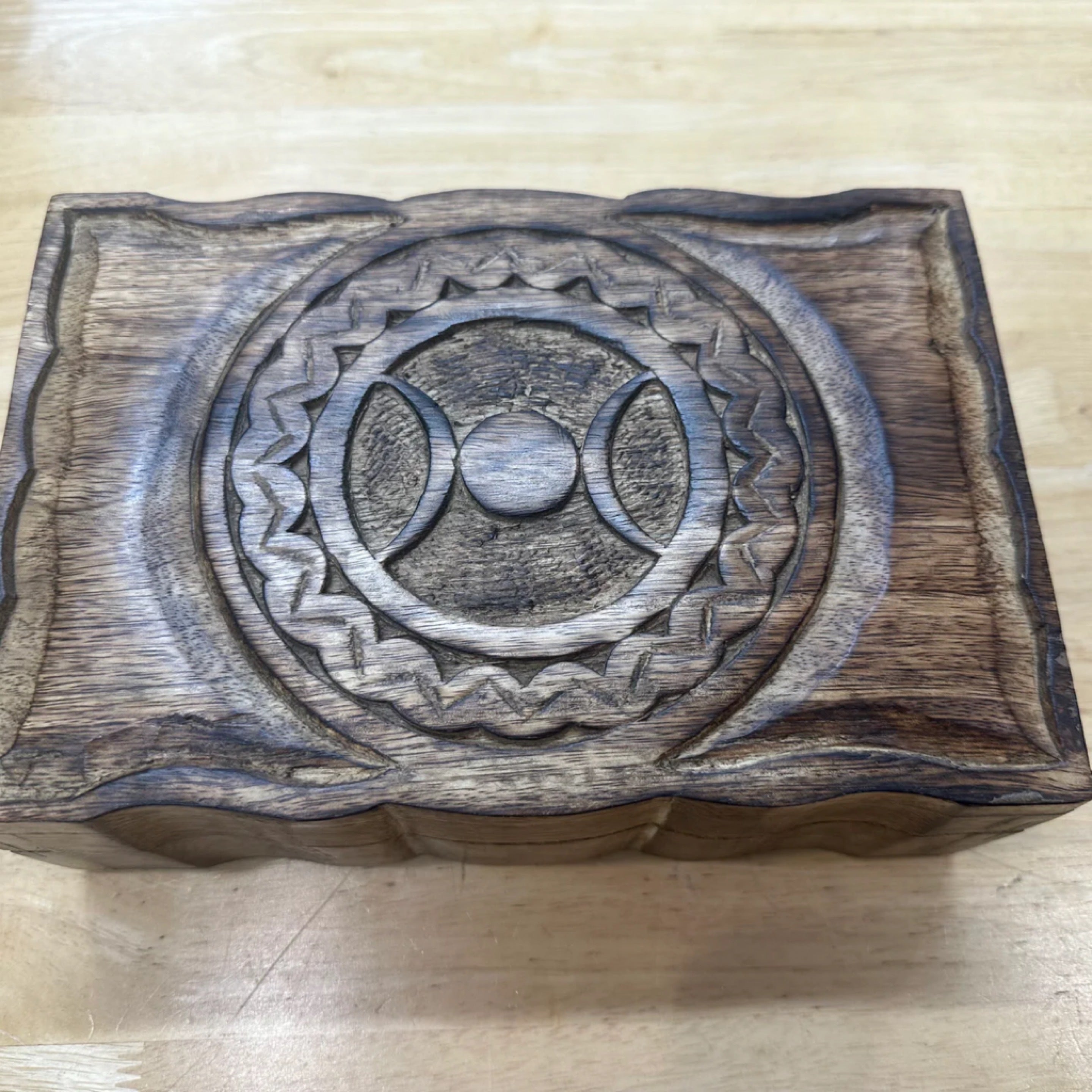 WOODEN TRIPLE MOON LARGE JEWELLRY BOX 23CM X 15CM