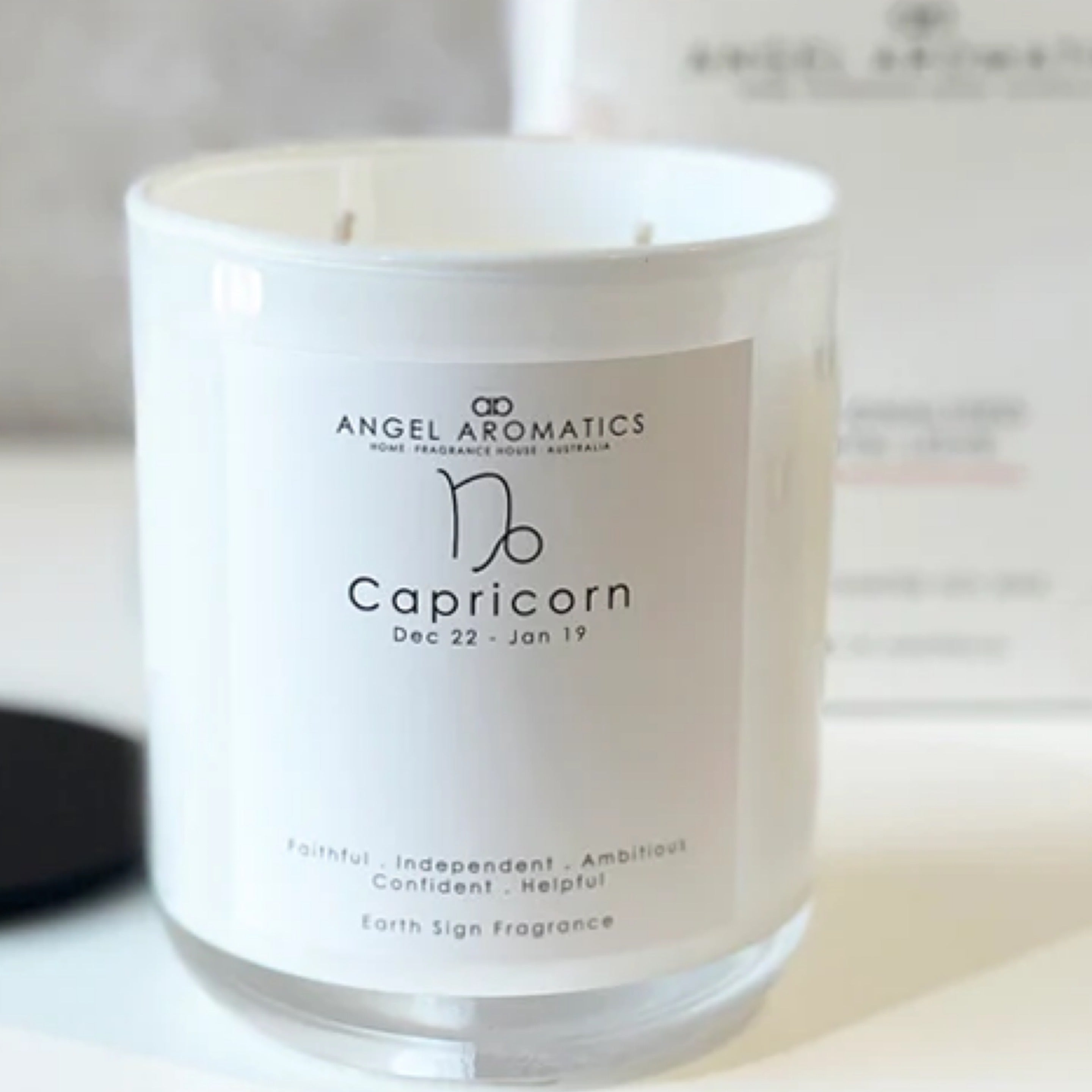 Capricorn Zodiac Candles 270g with Rose Quartz Crystal - Angel Aromatics