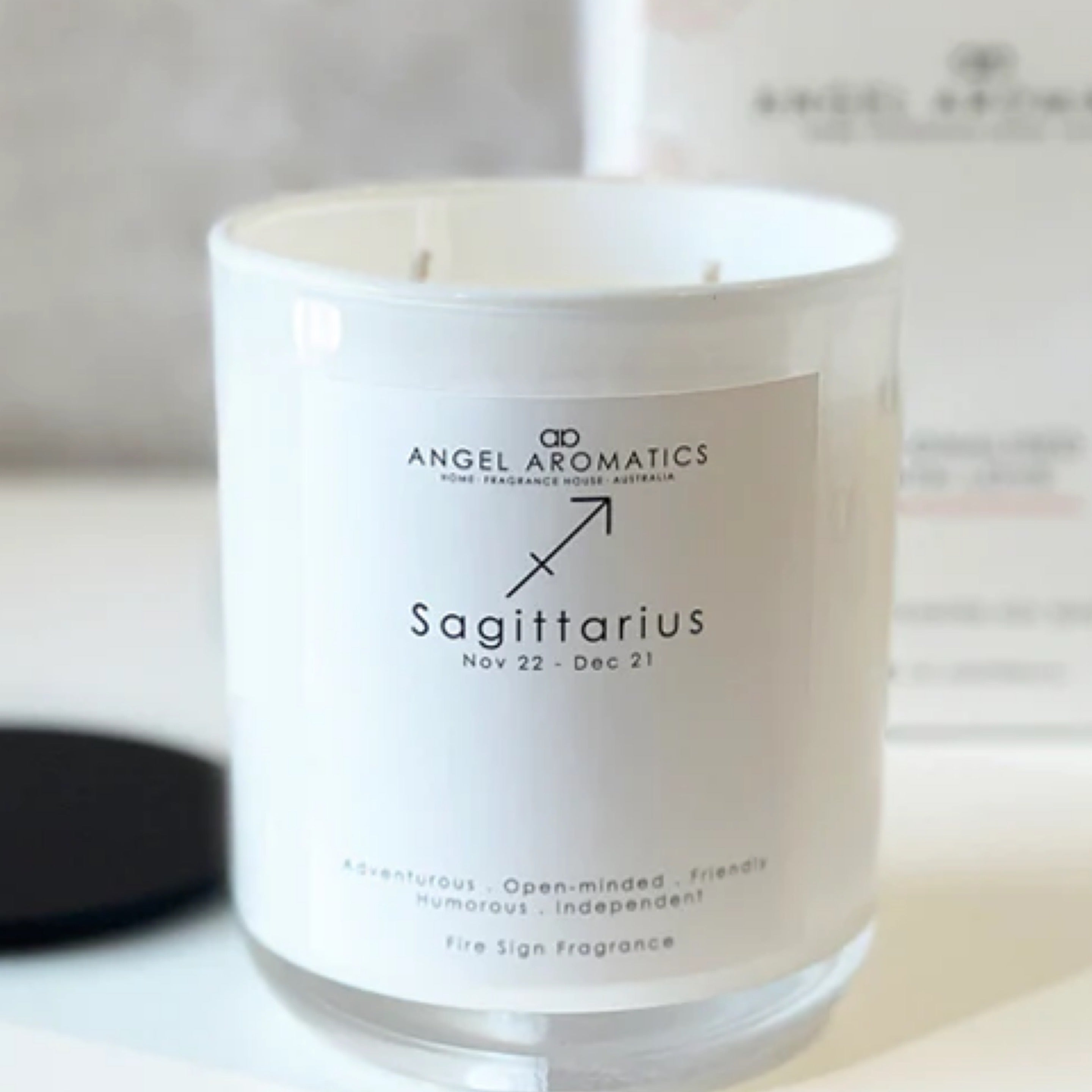 Sagittarius  Zodiac Candles 270g with Rose Quartz Crystal - Angel Aromatics