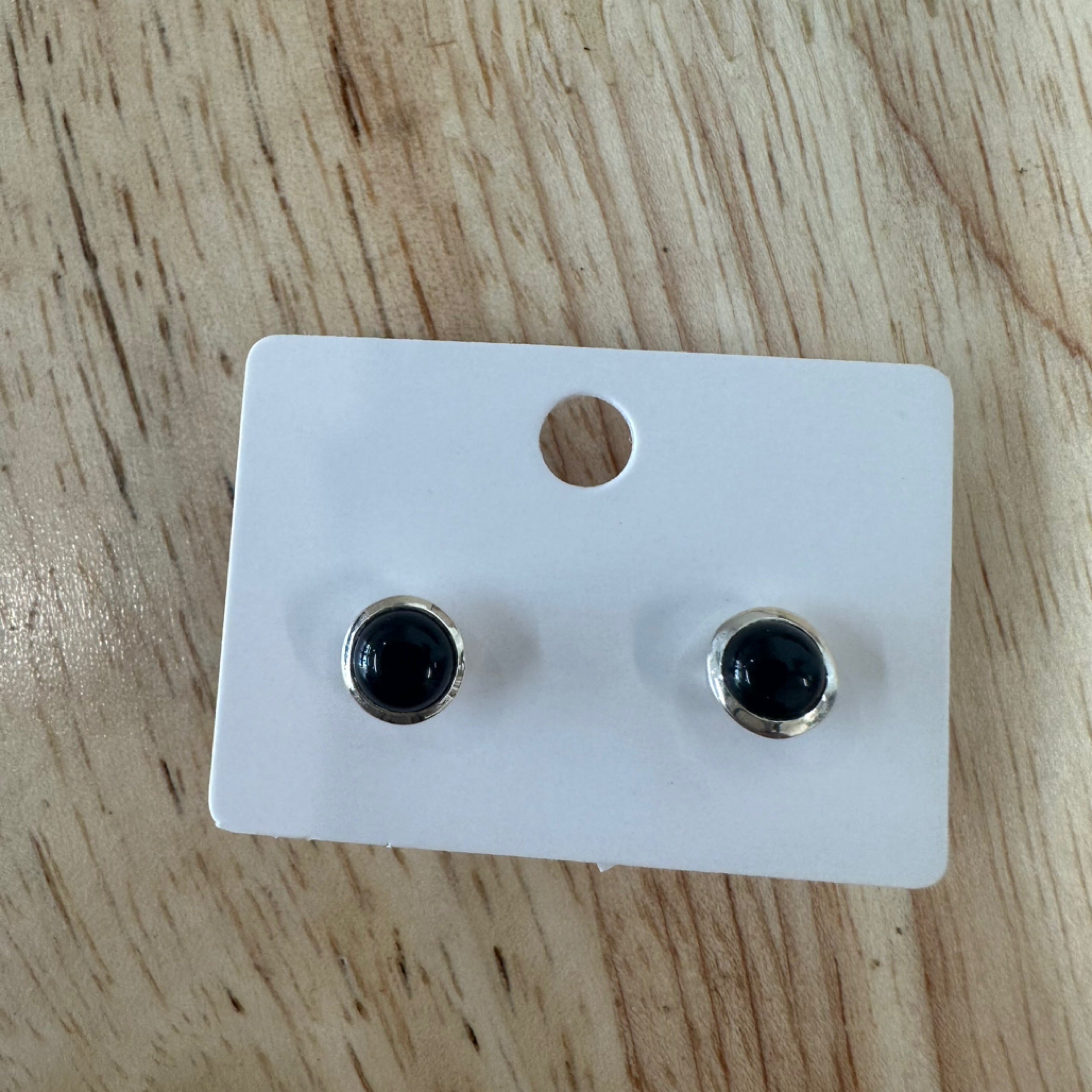 Black Onyx Round Stud Earrings