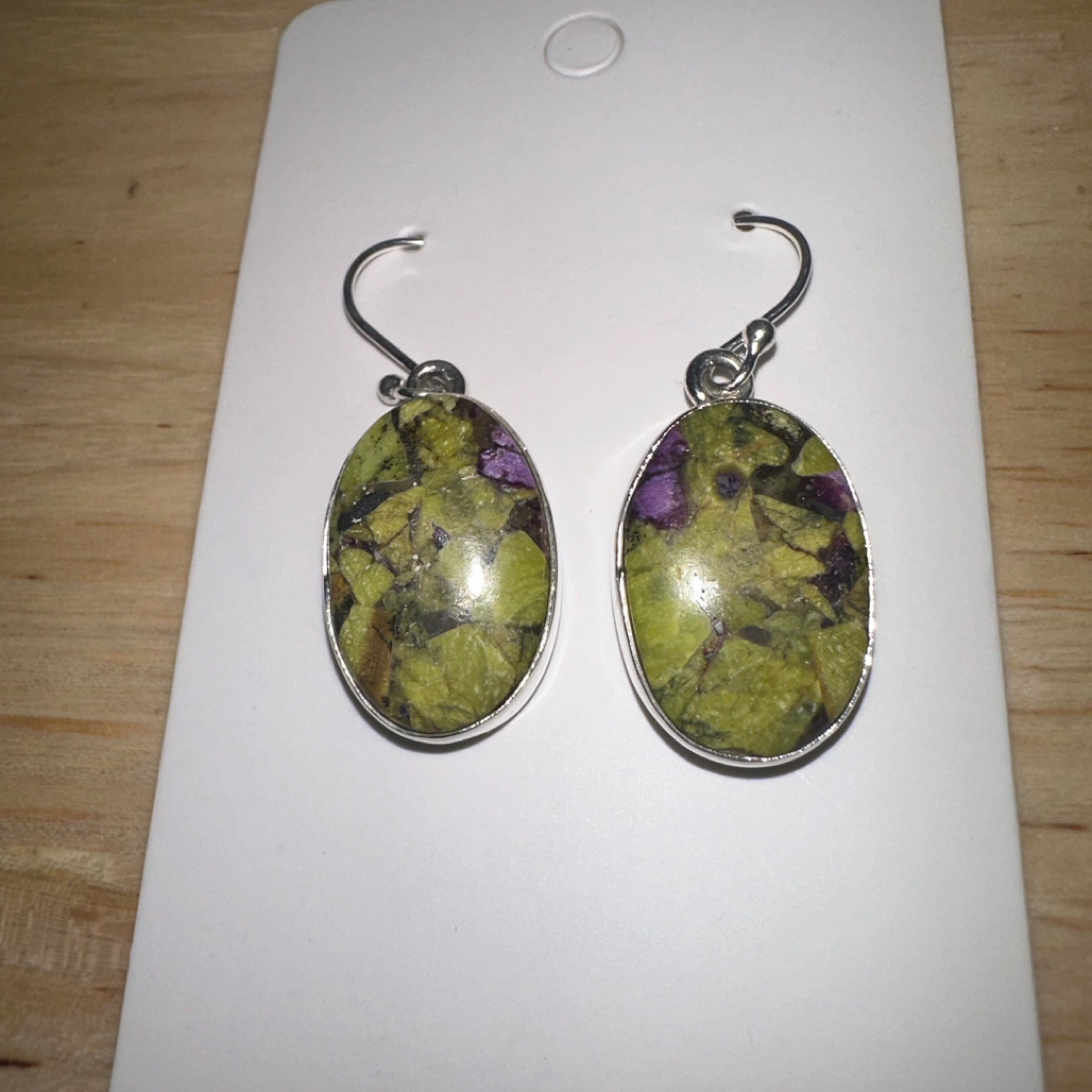 Serpentine & Stichite Oval Drop Earrings