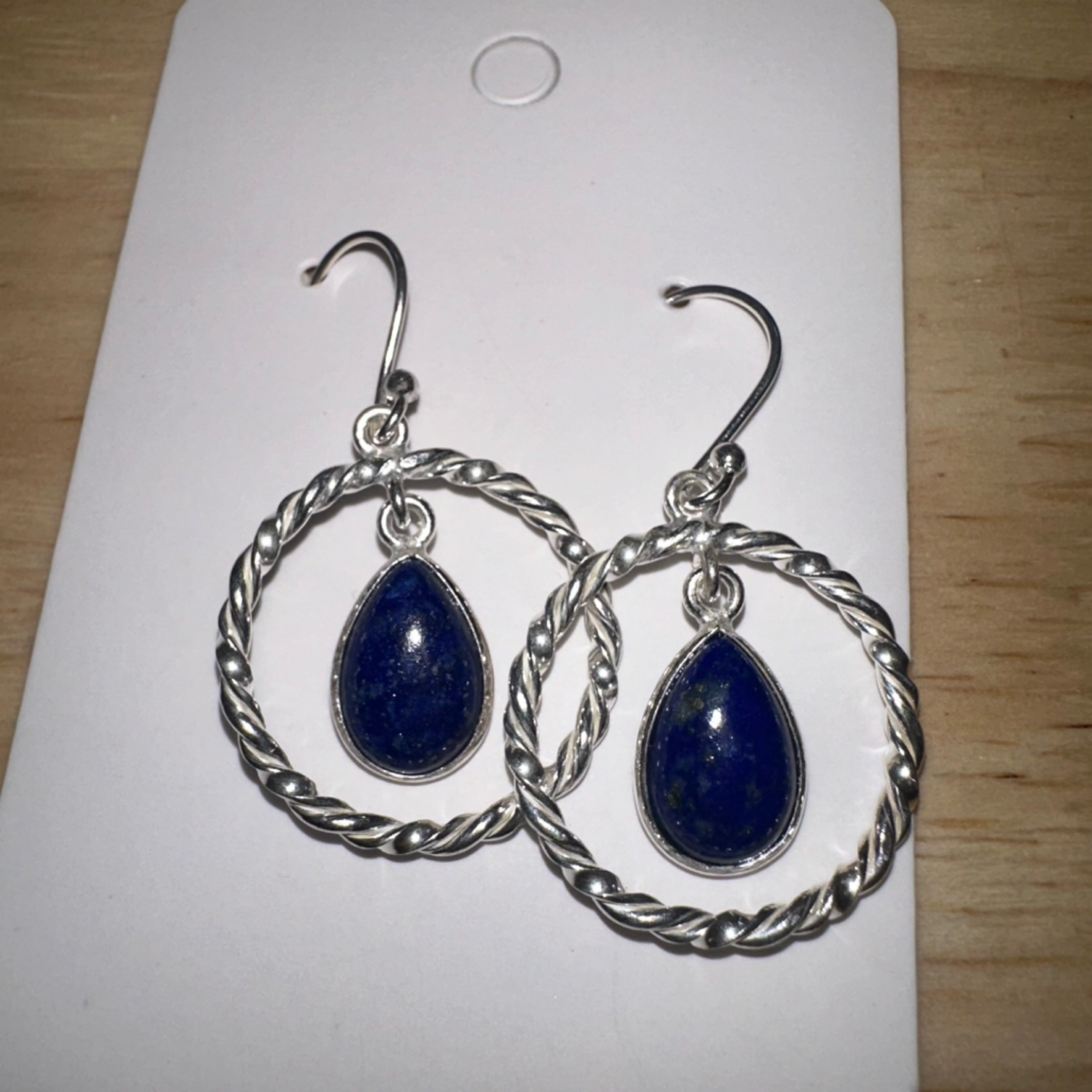 Lapis Lazuli Oval Drop Sterling Silver Earrings