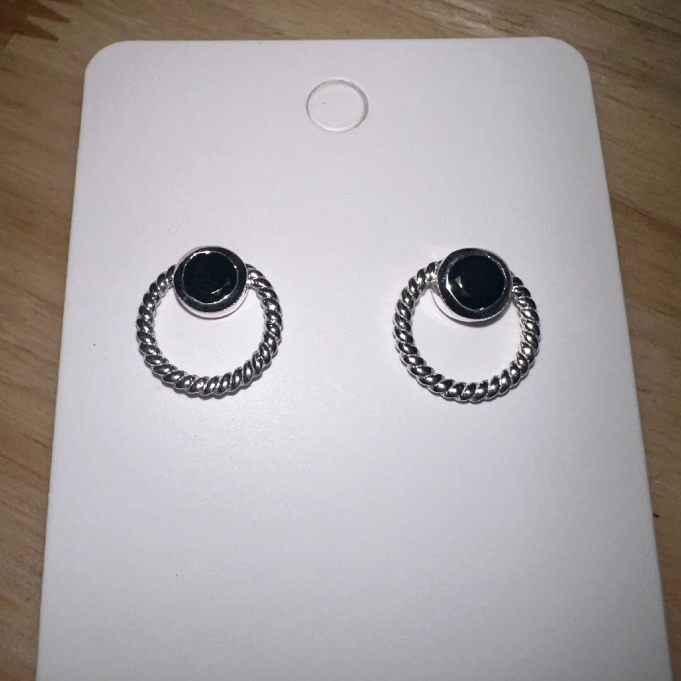 Black Onyx Round Decorative Stud Earrings