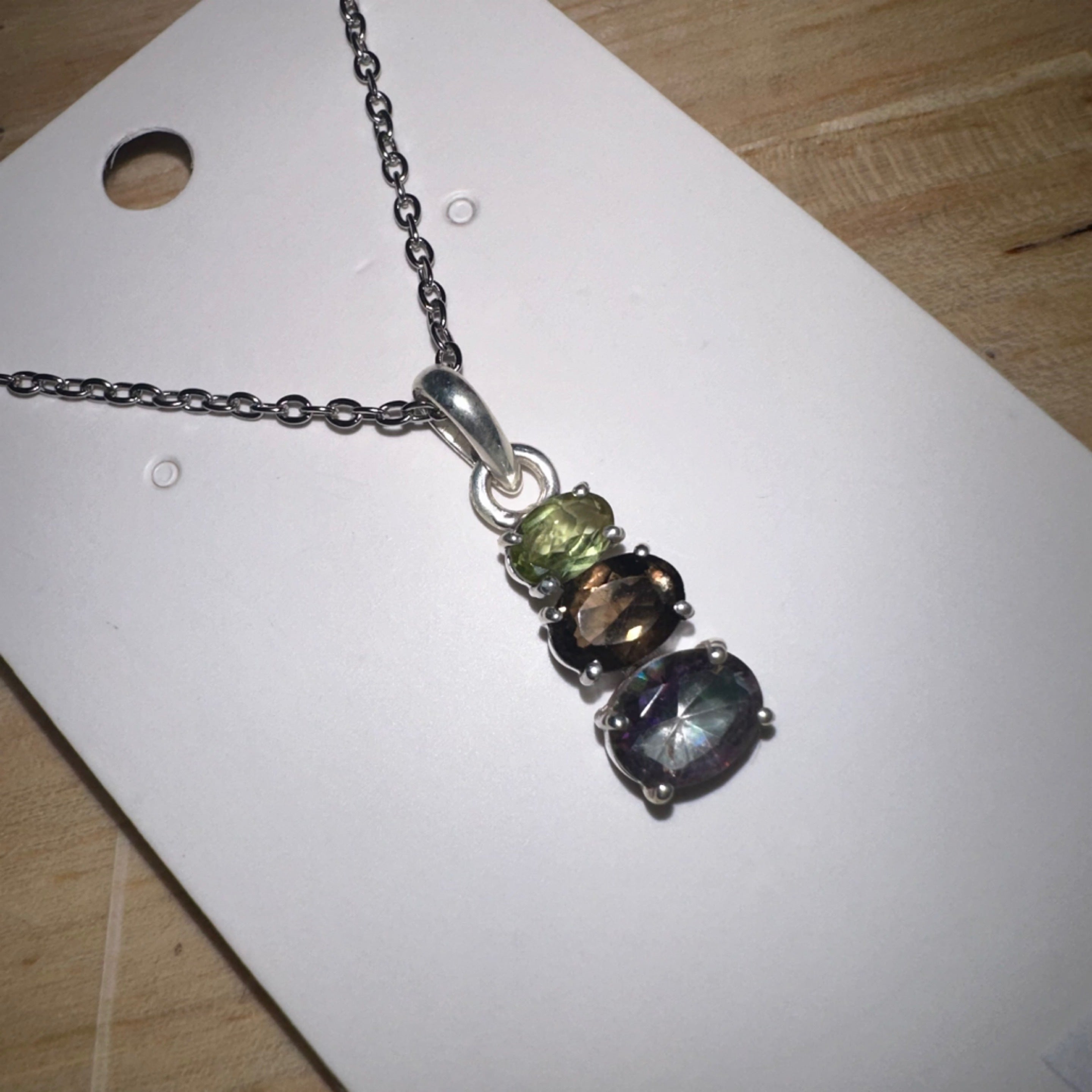 Multi Gemstone Pendant - Peridot, Smoky Quartz & Mystic Topaz