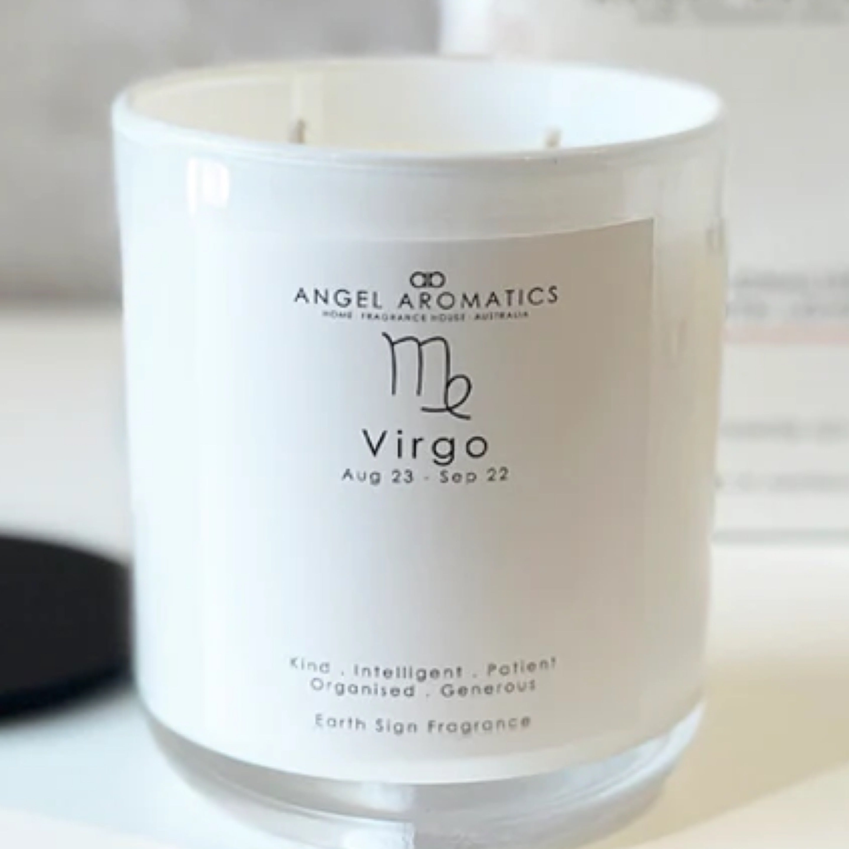 Virgo Zodiac Candles 270g with Rose Quartz Crystal - Angel Aromatics