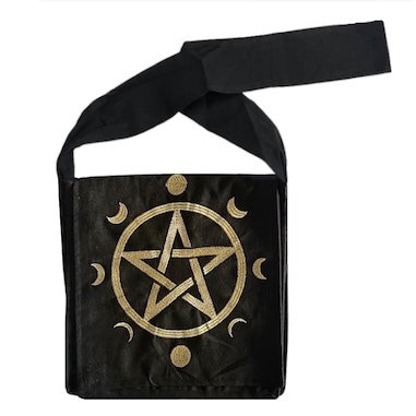 Pentacle with Moons Symbol Gold Flap Bag