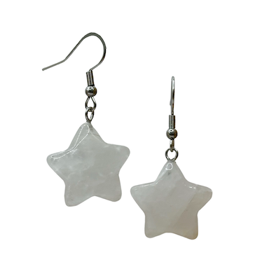 White Quartz Star Surgical Steel Earrings.
