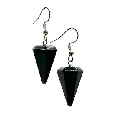 Black Agate Pendulum Surgical Steel Earrings