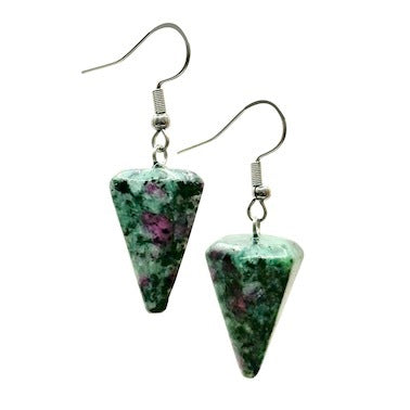 Ruby Zoisite Pendulum Surgical Steel Earrings.