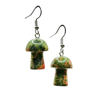 Unakite Mushroom Surgical Steel Earrings.