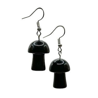 Black Agate Mushroom Surgical Steel Earrings
