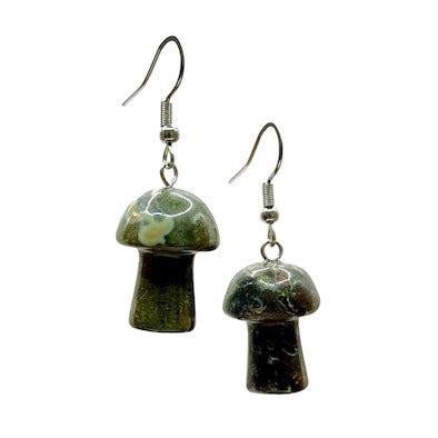 Dragon Blood Jasper Mushroom Surgical Steel Earrings.